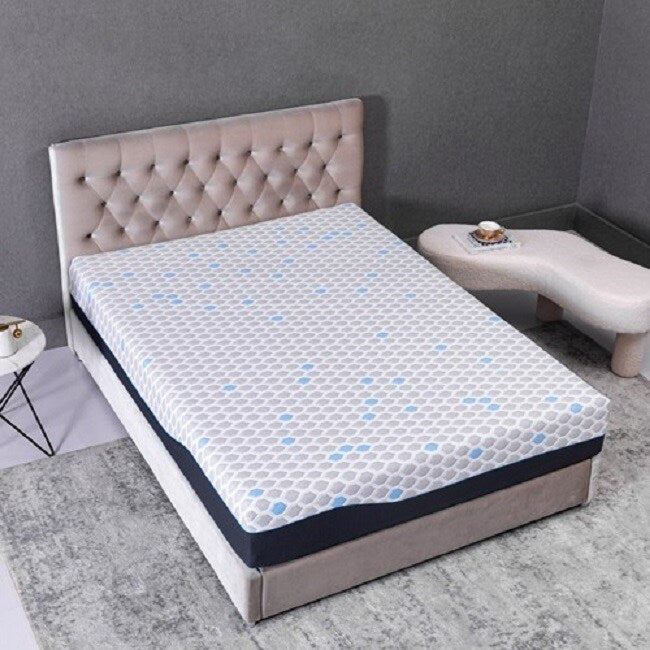 10 Inch Queen Size Memory Foam Mattress, Mattress in A Box, Gel Memory Foam Infused Bamboo Charcoal - Light Grey-Blue
