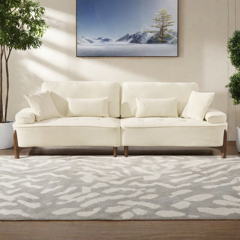 103 Foam 3-Seater Sofa with 4 Pillows and Solid Wood Frame - 600LB Capacity Breathable Sectional