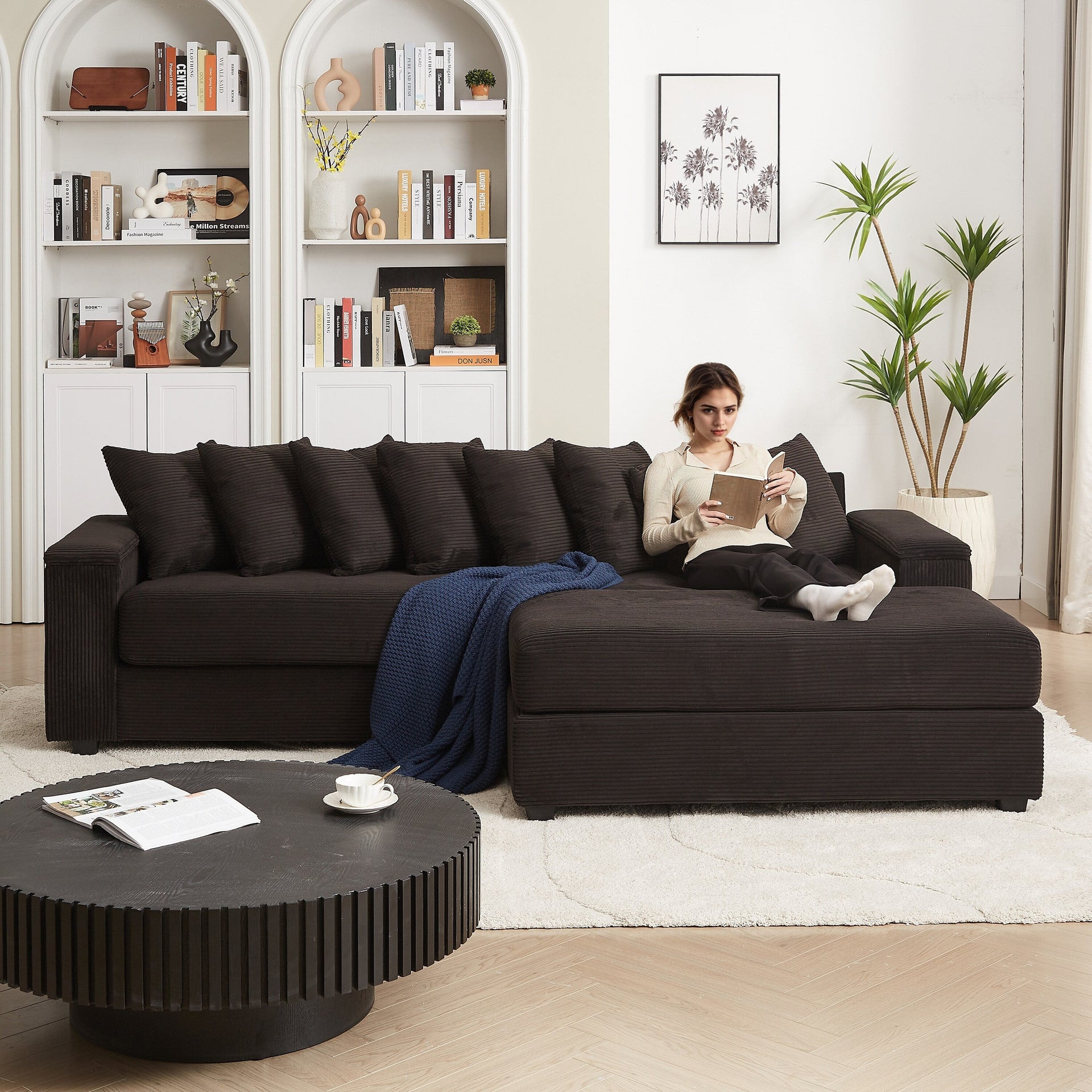 104-In Oversized Large Corduroy L Shaped Sofa with Chaise