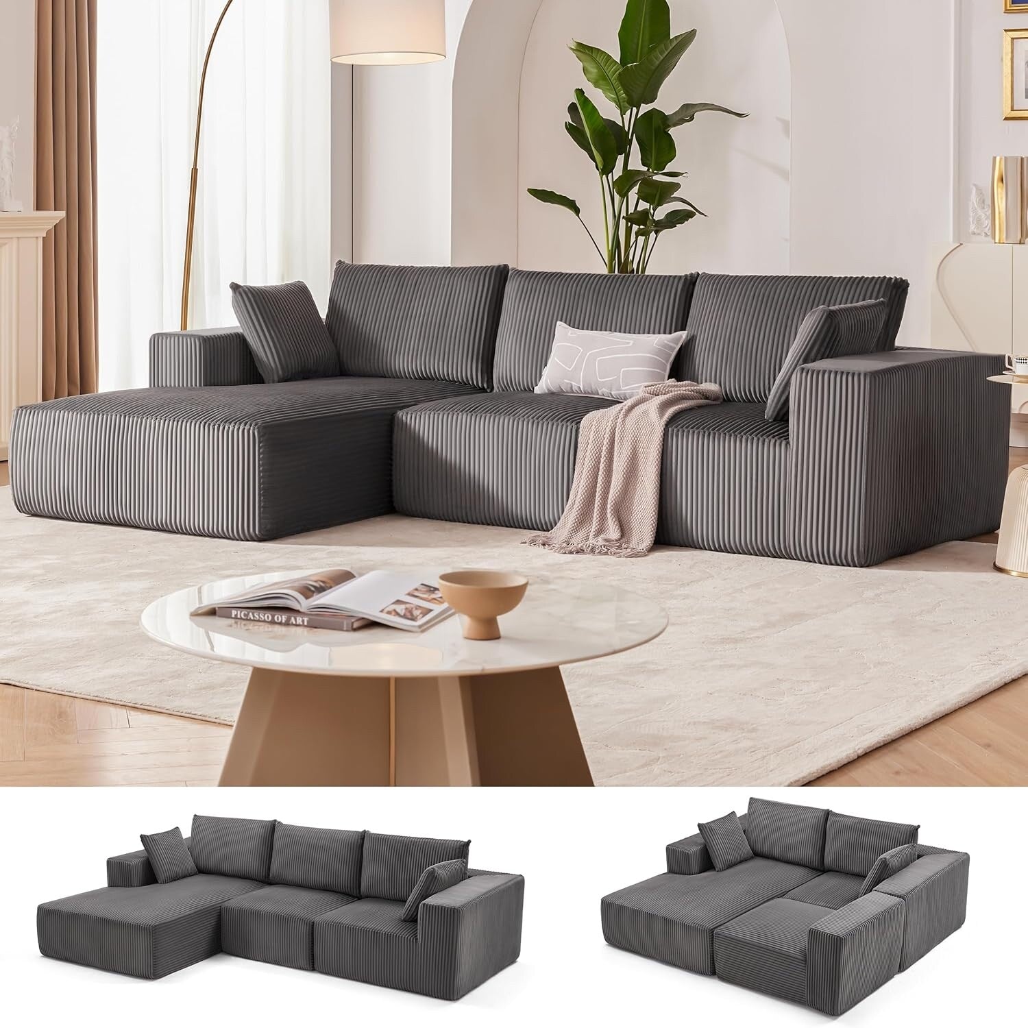 108 Modular Cloud Sectional Sofa - Deep Seat L-Shape Couch with Chaise, Upholstered Living Room & Bedroom Sofa