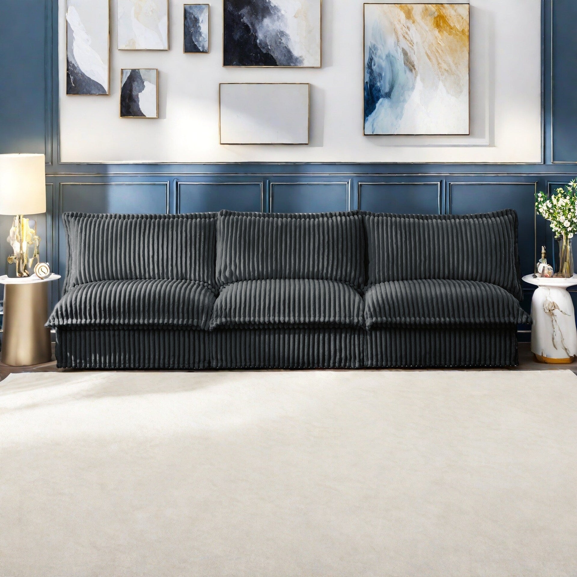 109.8 Corduroy Armless 3-Seater Sofa for living room and bedroom