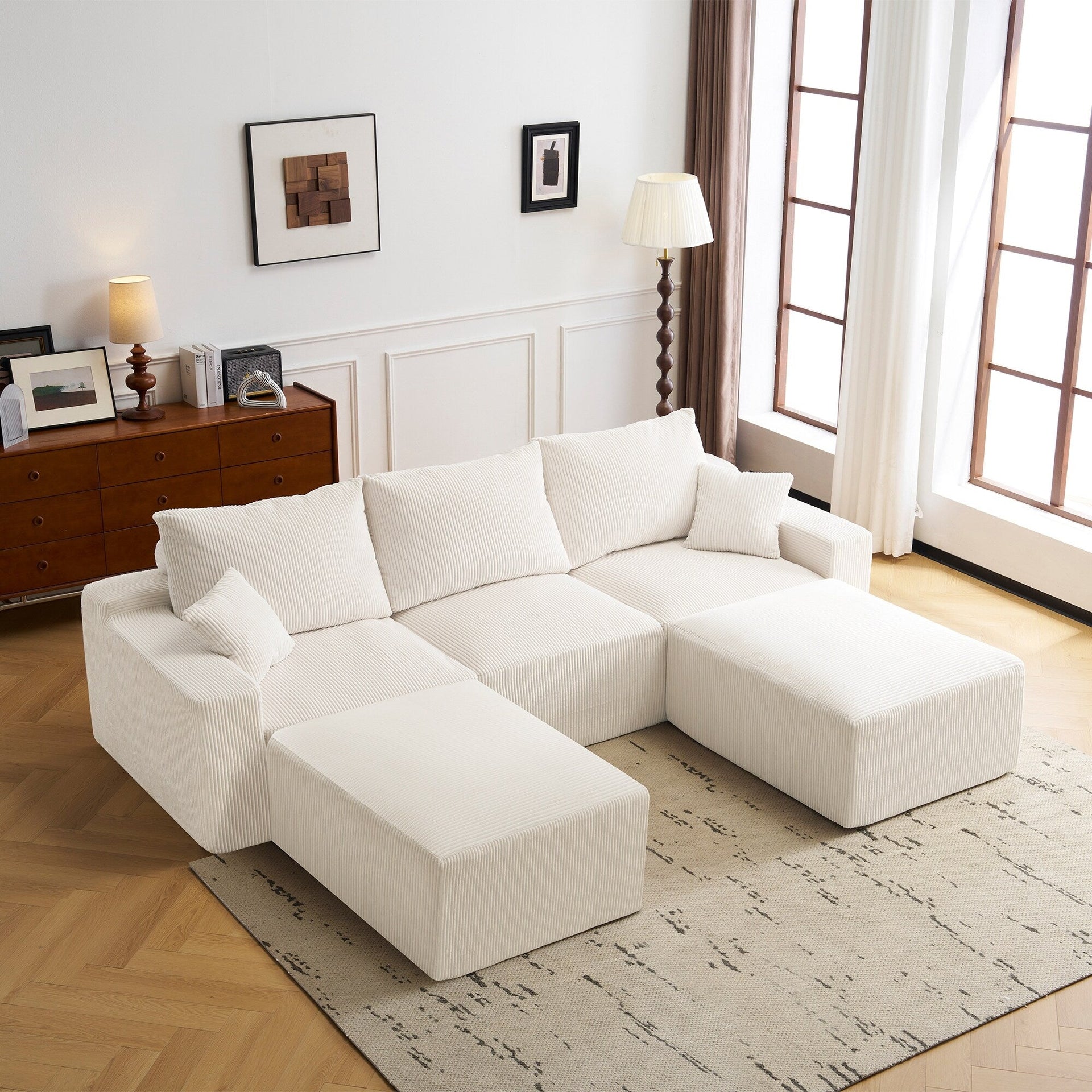 110 L-Shaped Sectional Sofa, Full-Compression 3-Seater Cloud Couch with Chaise