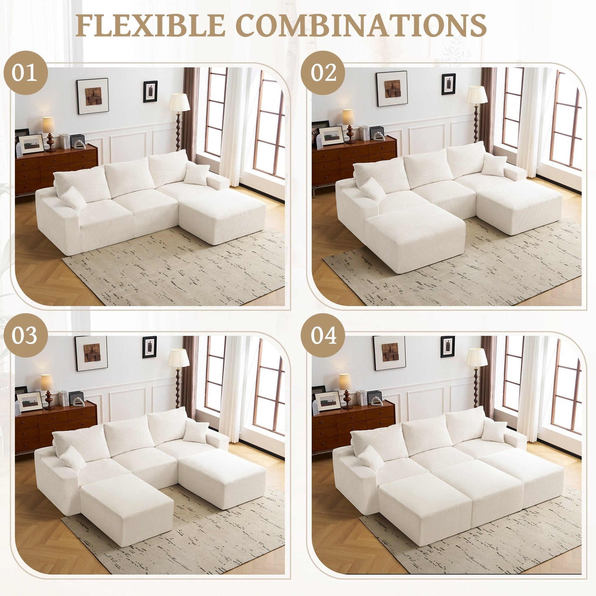 110 L-Shaped Sectional Sofa, Full-Compression 3-Seater Cloud Couch with Chaise