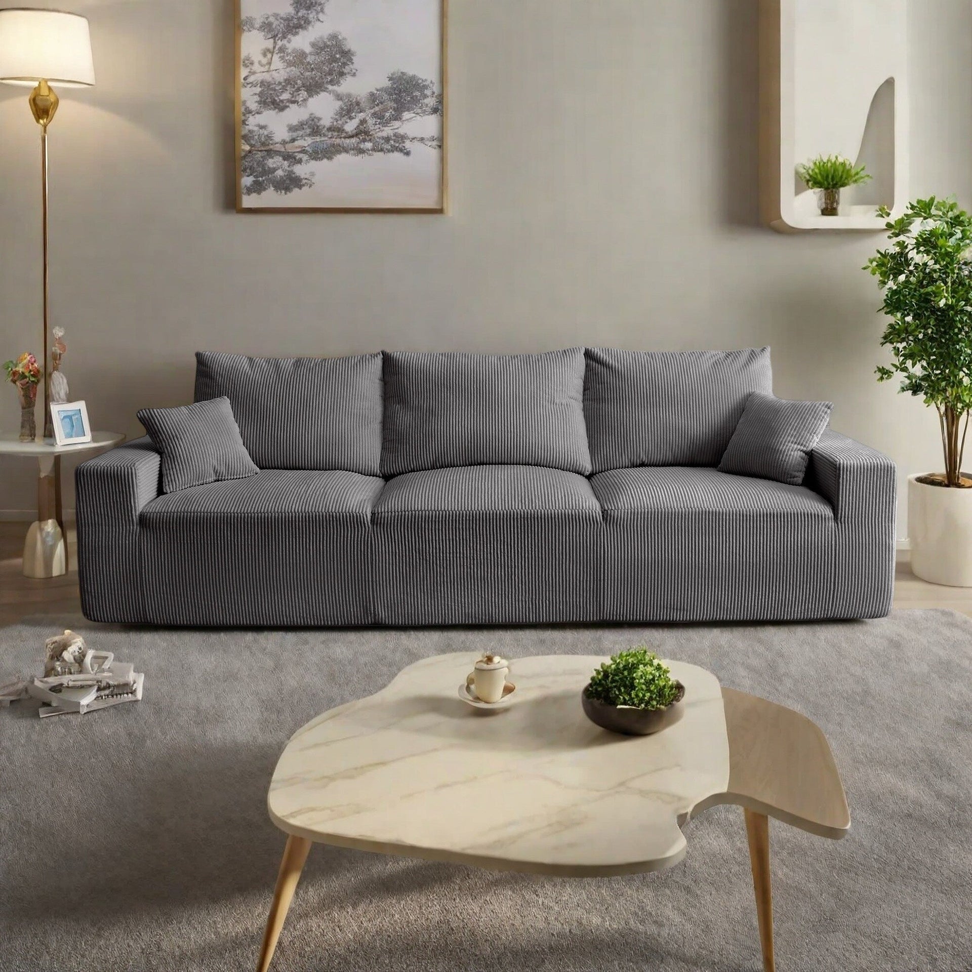 110 Corduroy 4-Seater Sofa,Slow-Recovery Foam (72hr Expansion, No Assembly Required)