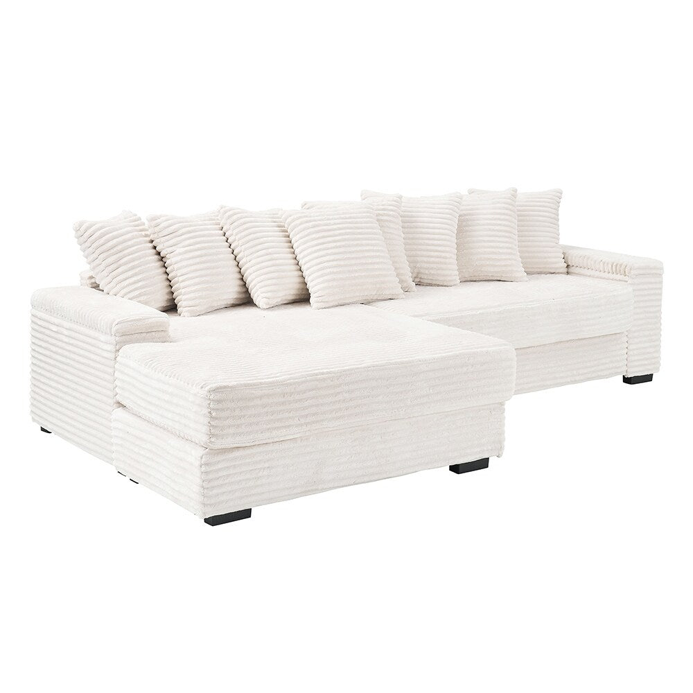 111.4  L-Shaped Corduroy Sofa with 8 Throw Pillows and Footstool