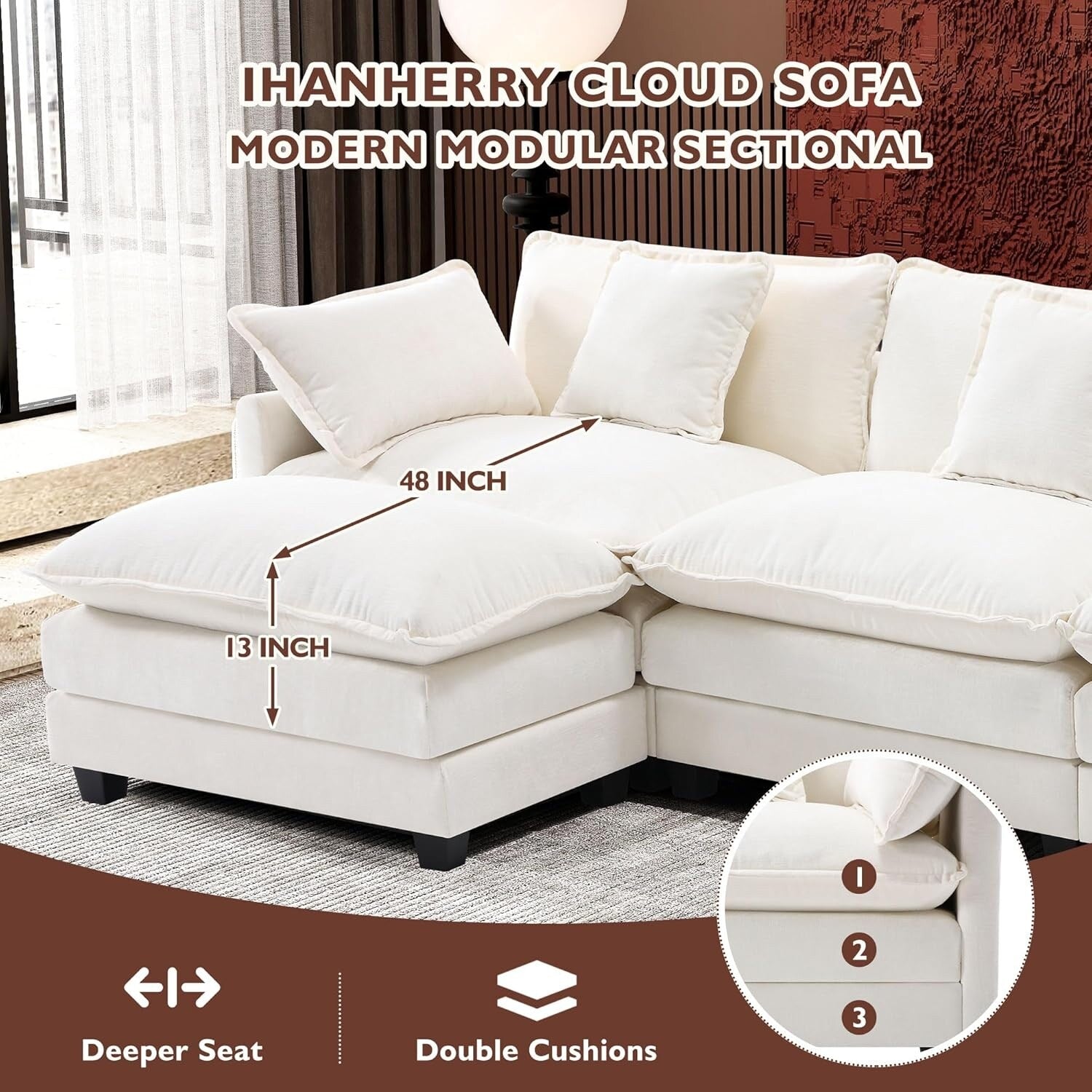 111.4 L-Shaped Cloud Sectional Sofa with Ottoman - 4-Seat Chenille Couch for Living Room