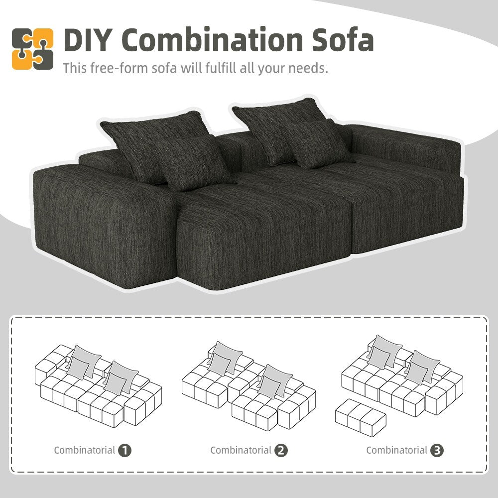 113.39 Chenille Modular 4-Seater Sofa, Sparkling Tufted Design, Non-Slip Base