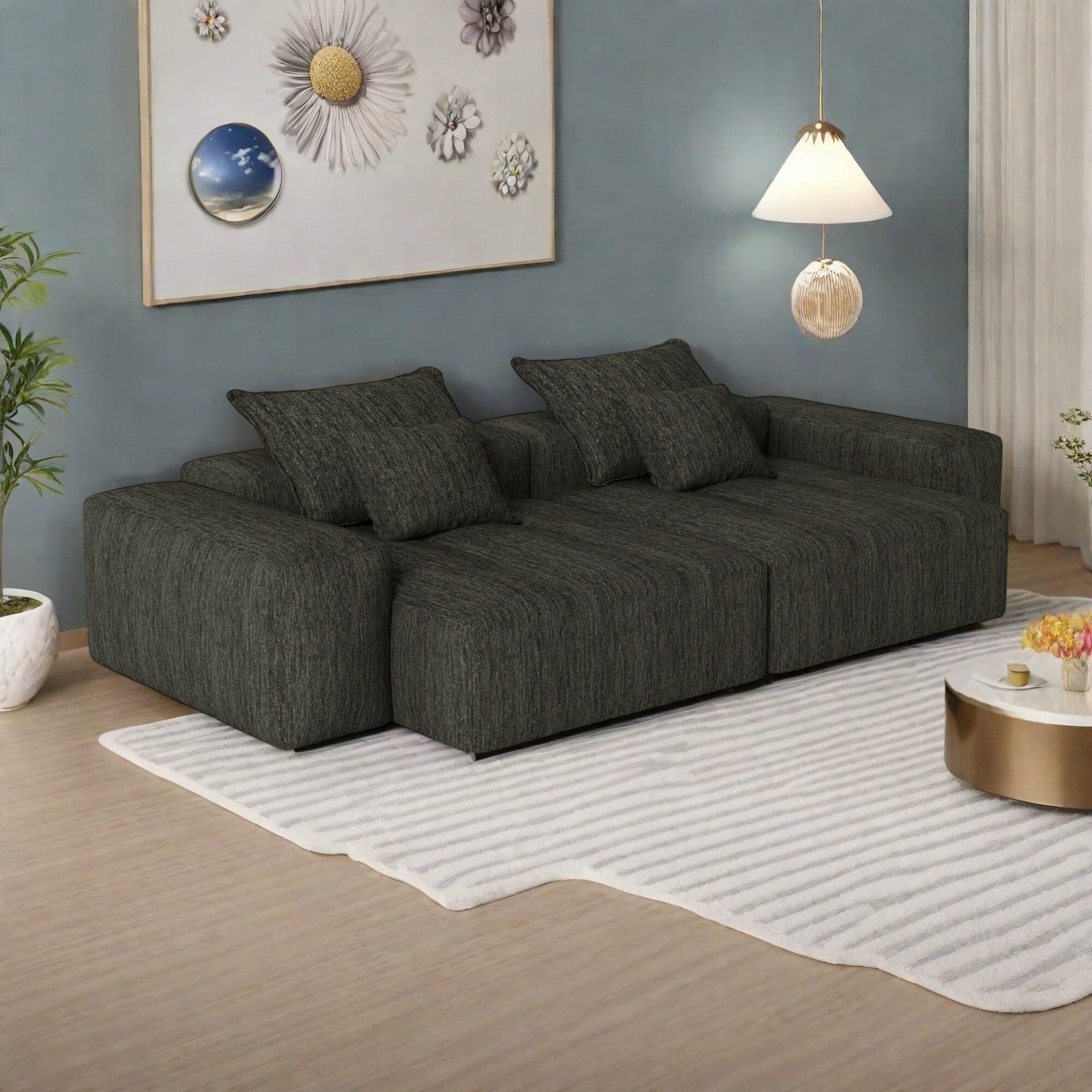 113.39 Chenille Modular 4-Seater Sofa, Sparkling Tufted Design, Non-Slip Base