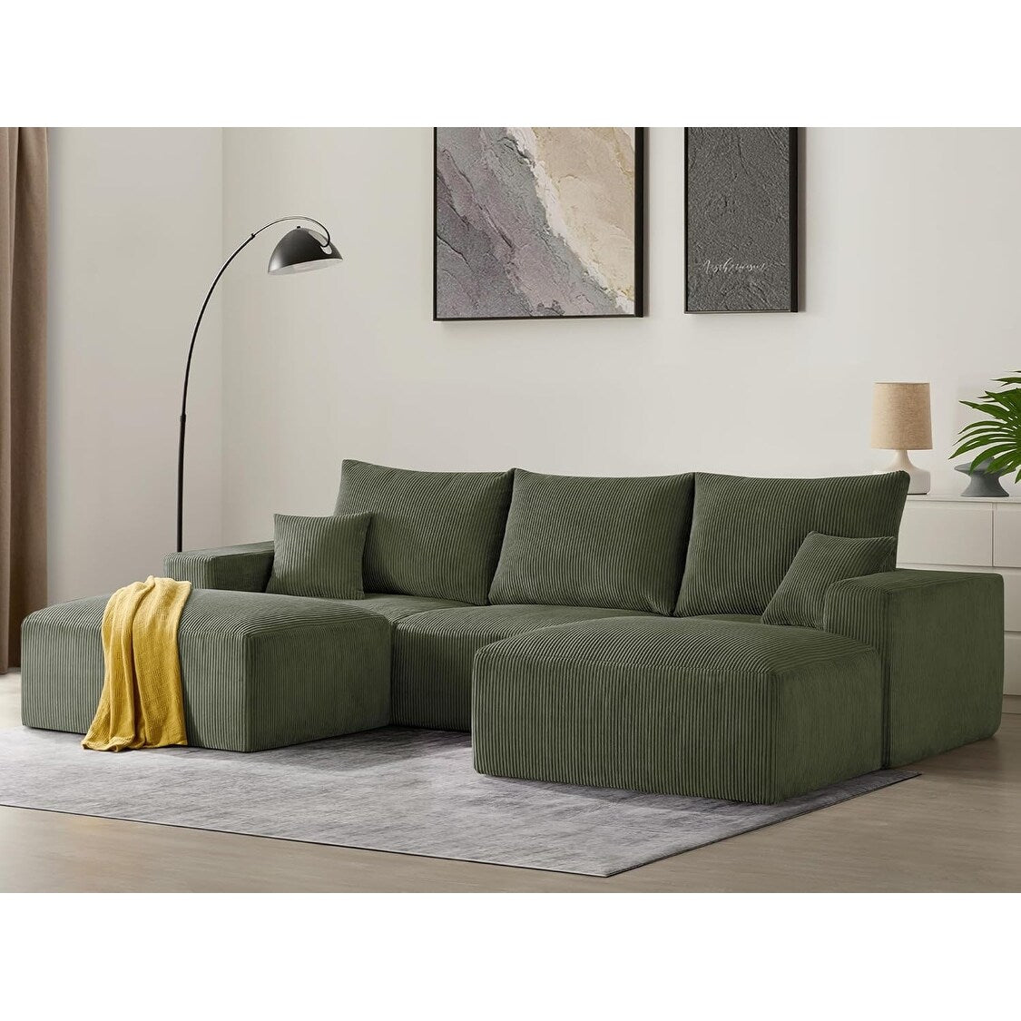 113 U-Shaped Cloud Sectional Sofa - Gray 3-Seater Modular Sleeper Couch with Chaise & No Assembly for Living Room
