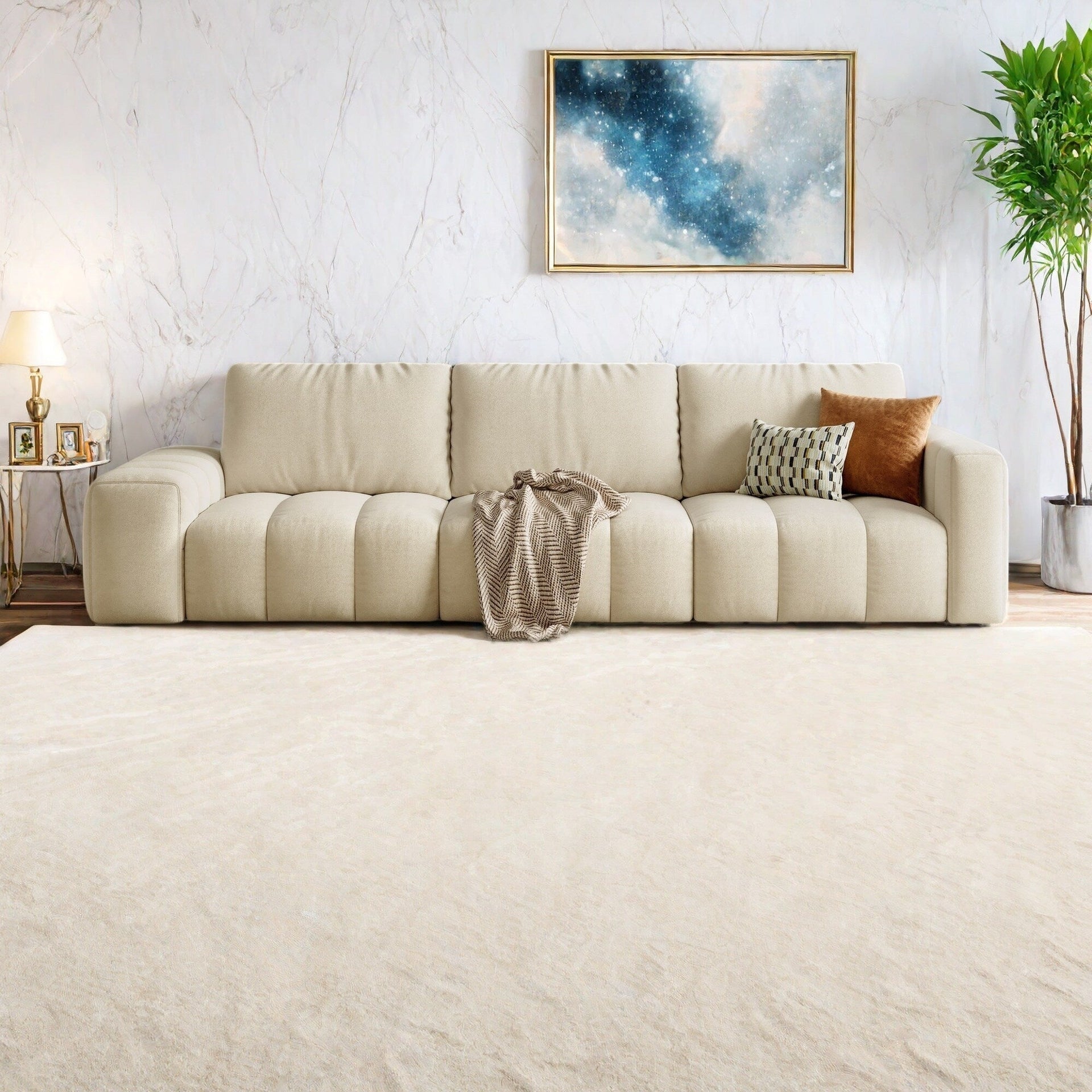 114 Wood 4-Seater Sofa with Solid Wood Frame, Stain-Resistant & Easy Clean, for Pet-Friendly Homes