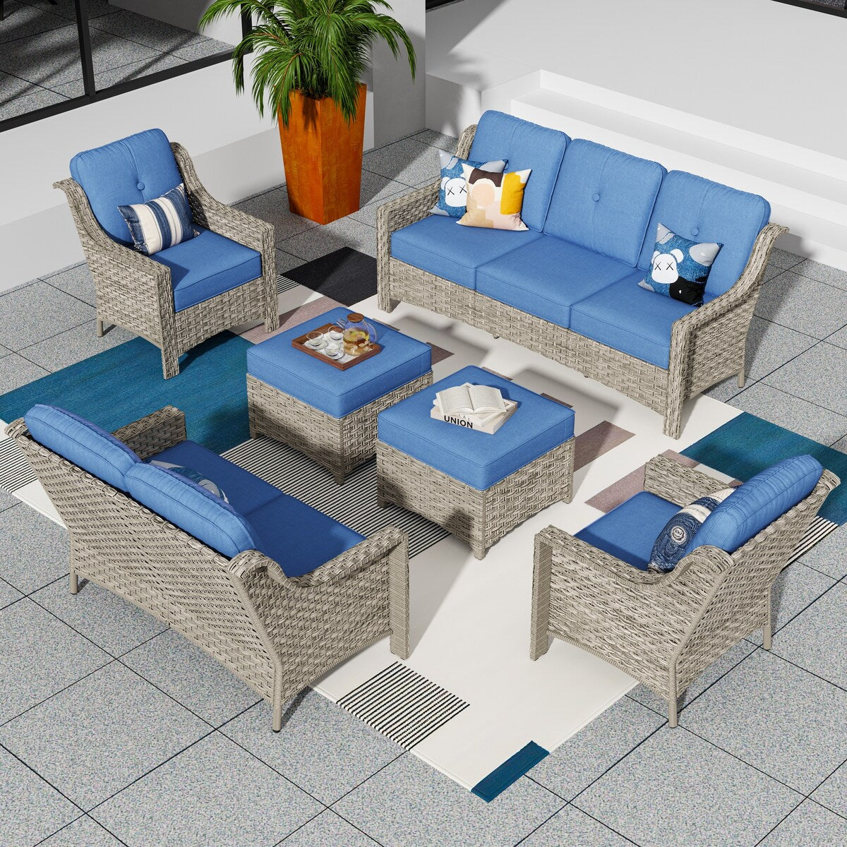 XIZZI 6-Piece Patio Wicker Outdoor Furniture Deep Seat Conversation Sofa Set