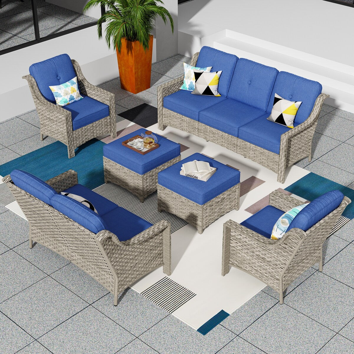 XIZZI 6-Piece Patio Wicker Outdoor Furniture Deep Seat Conversation Sofa Set