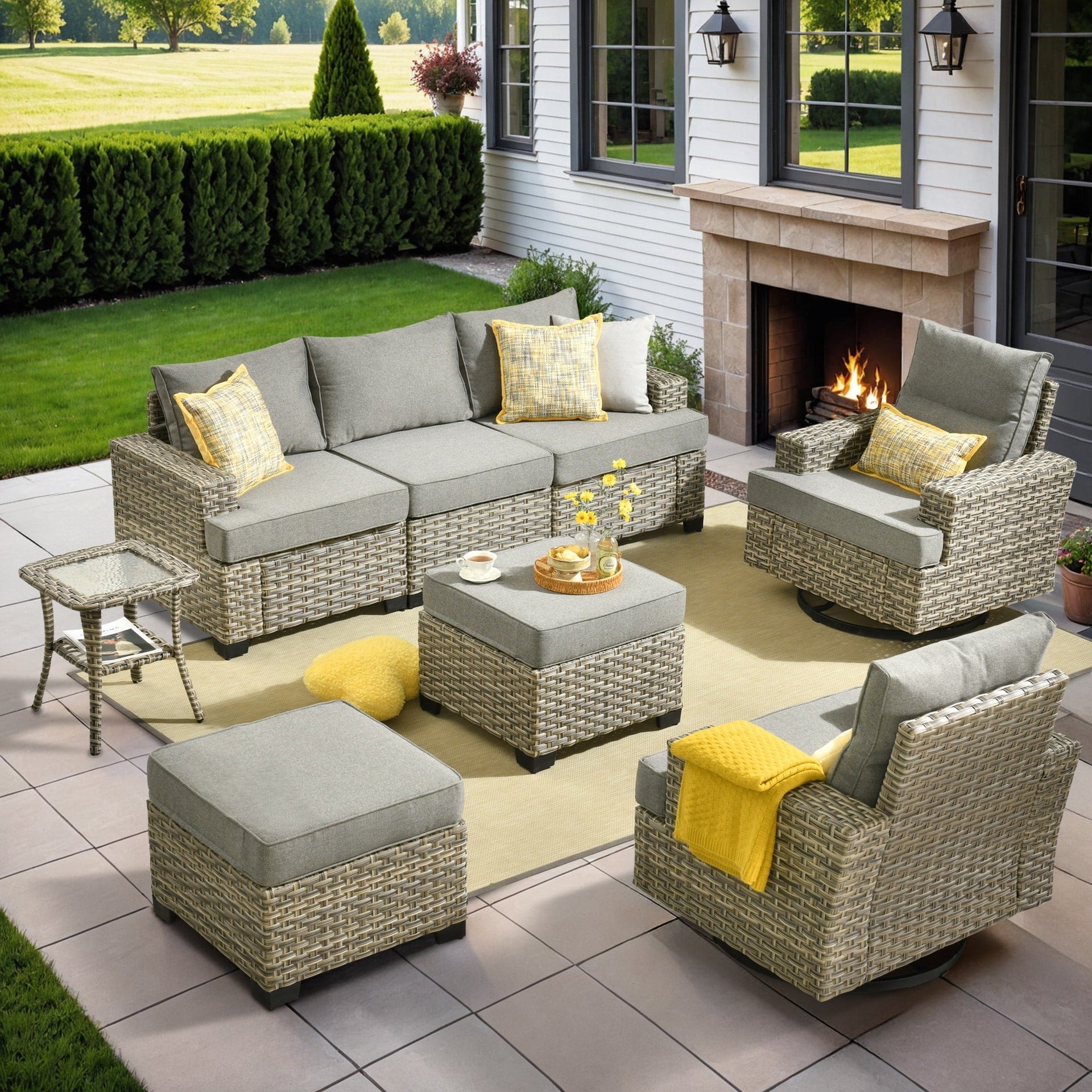 XIZZI 8-piece Wicker Patio Furniture Set with Swivel Chairs
