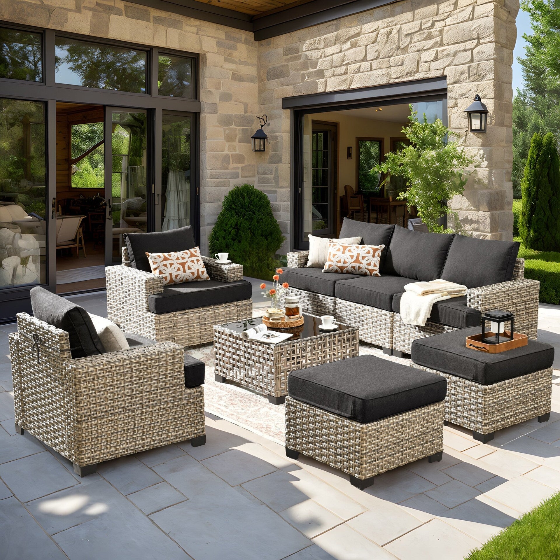 XIZZI 8-piece Patio Furniture Outdoor Rattan Conversation Set