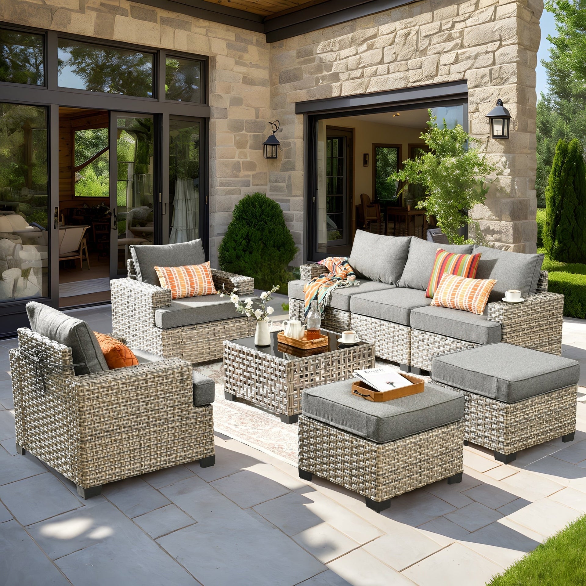 XIZZI 8-piece Patio Furniture Outdoor Rattan Conversation Set