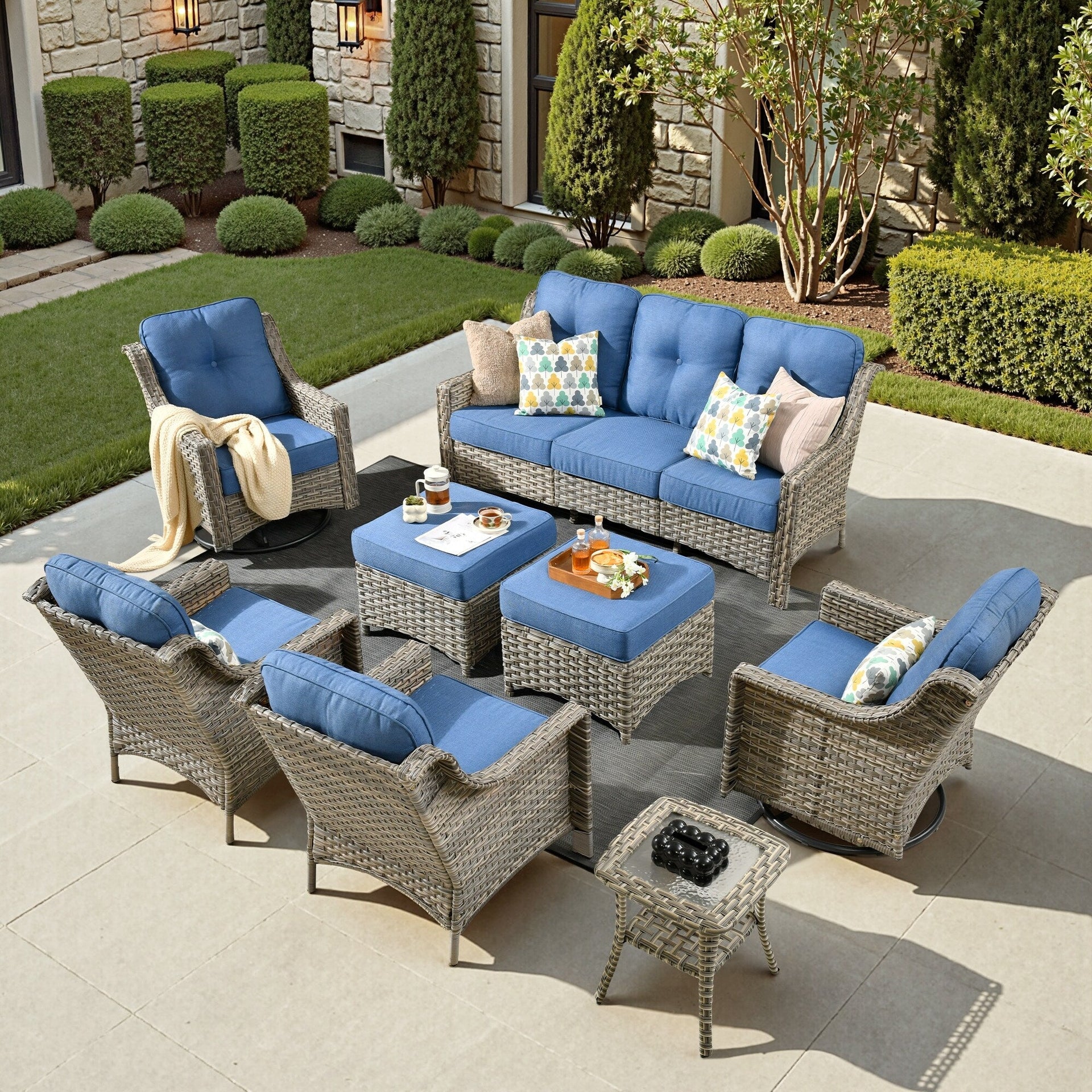 XIZZI 8-piece Patio Furniture Set Wicker Outdoor Seating Swivel Chairs