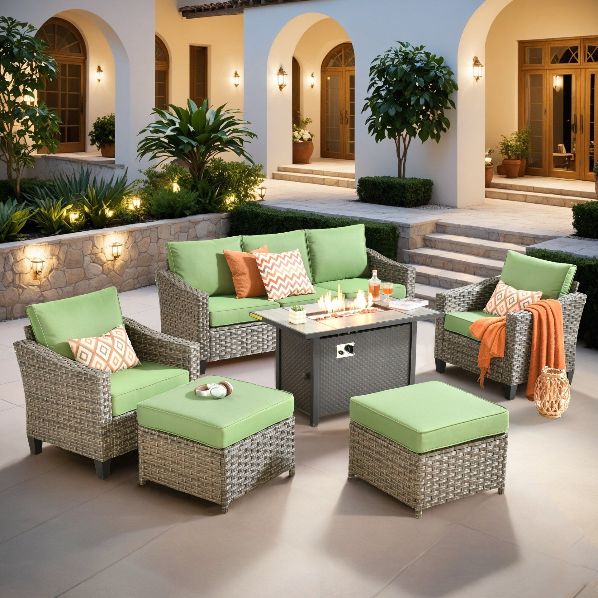XIZZI Outdoor Patio Furniture Set with Fire Pit Table