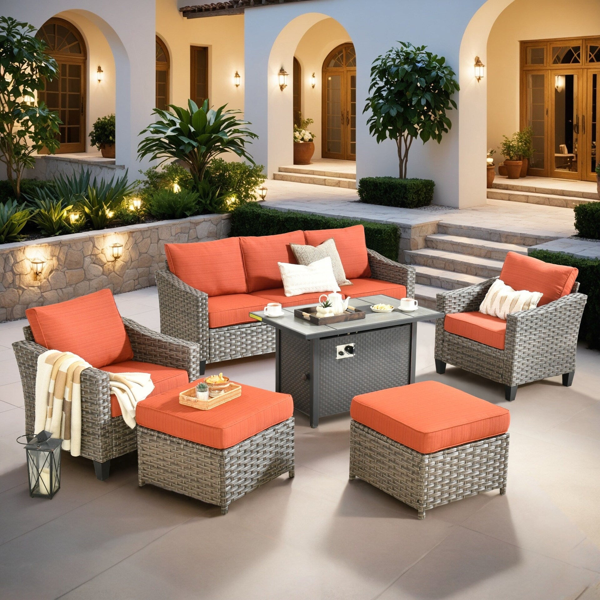 XIZZI Outdoor Patio Furniture Set with Fire Pit Table