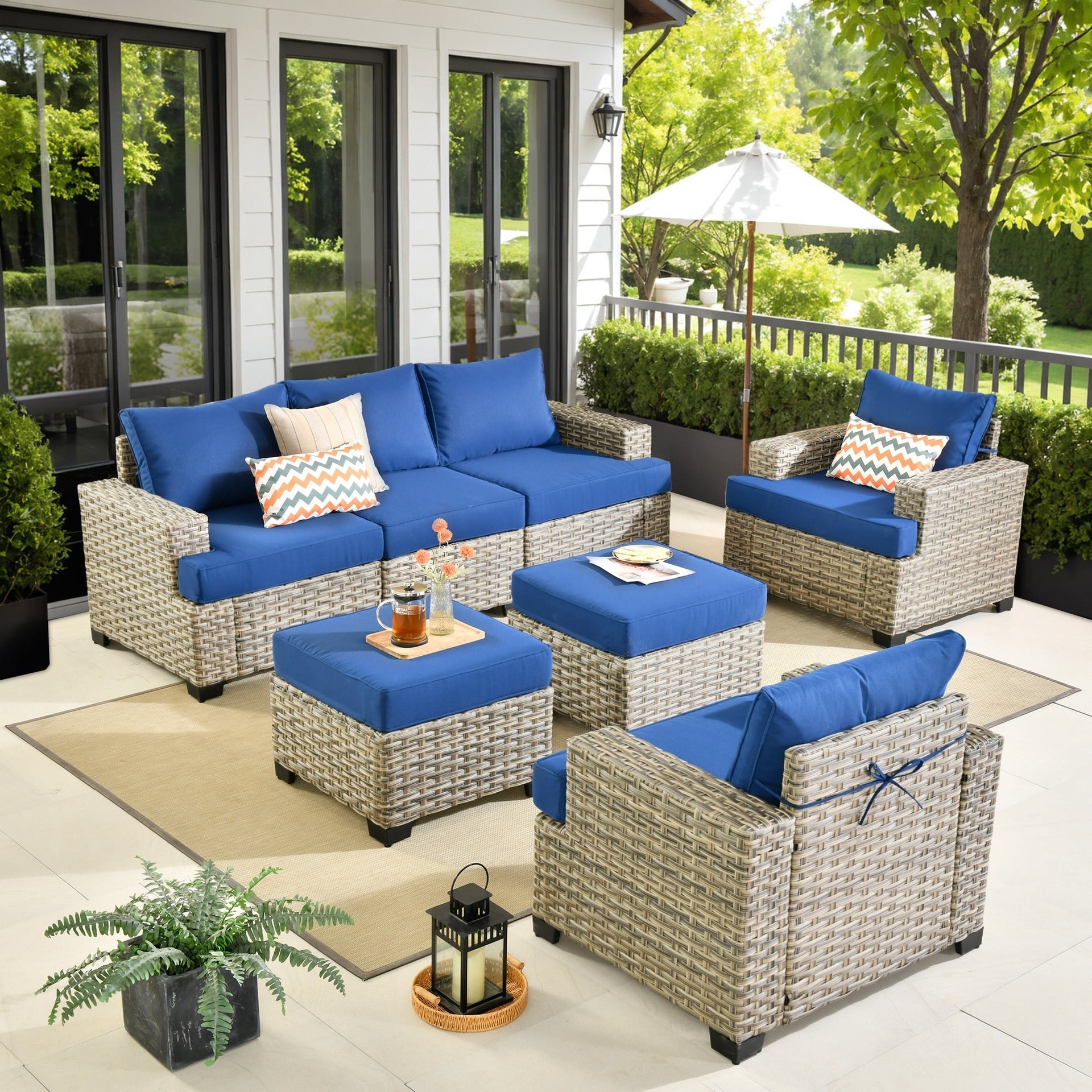 XIZZI 7 Pieces Patio Furniture Wide Armrest Conversation Sofa Set with Ottomans