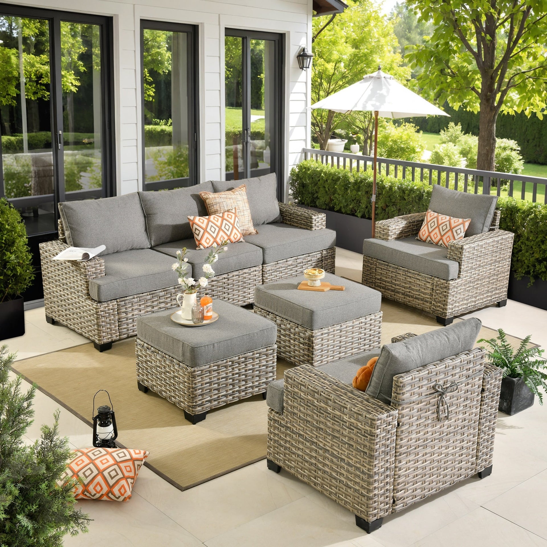 XIZZI 7 Pieces Patio Furniture Wide Armrest Conversation Sofa Set with Ottomans