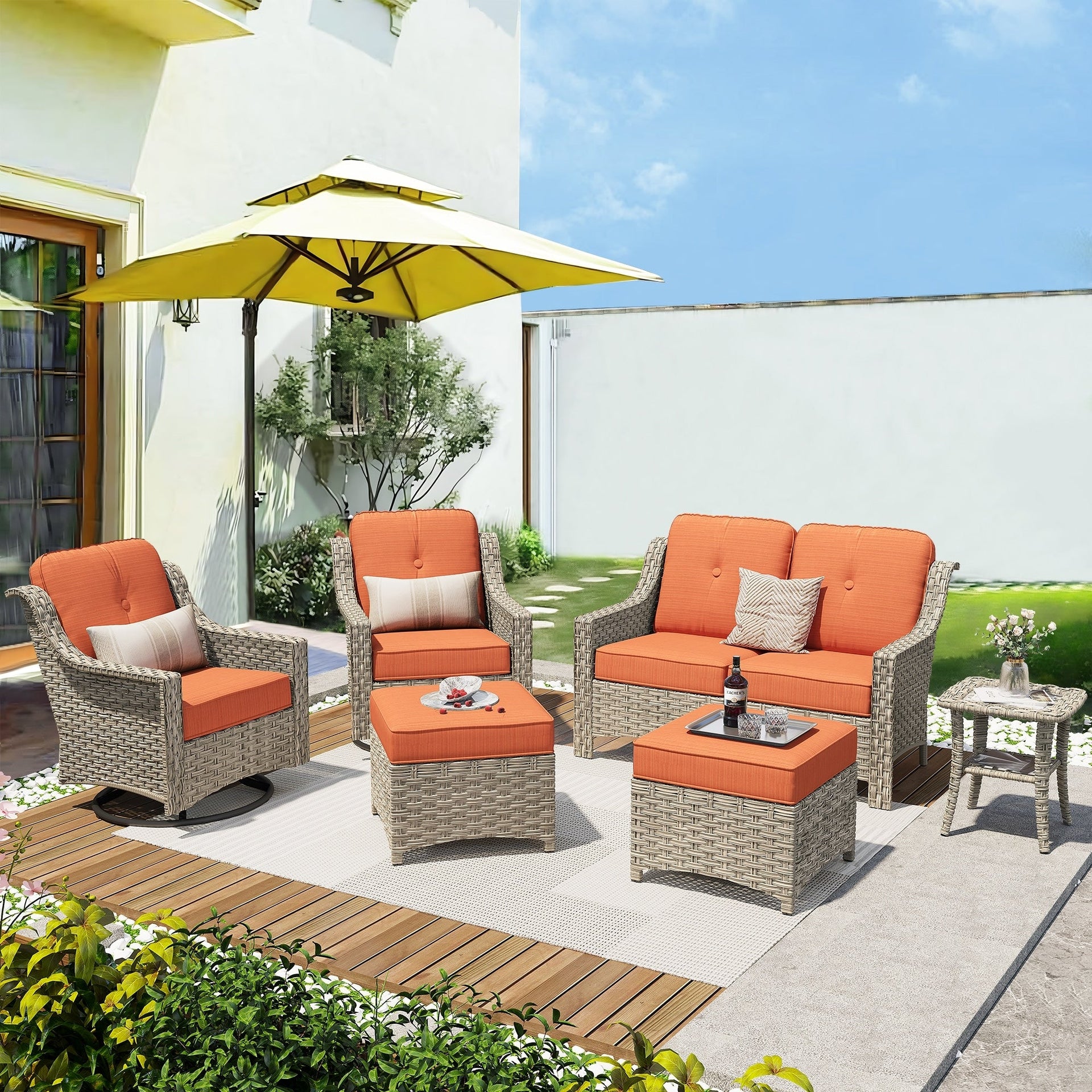 XIZZI 6-piece High-back Outdoor Seating Furniture Set with Swivel Chair