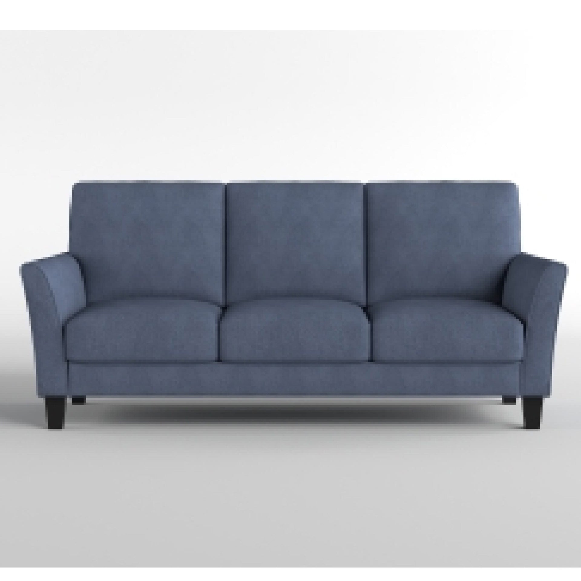Xumo Sofa, Blue Fabric, 79 Inch, Black Tapered Wood Legs