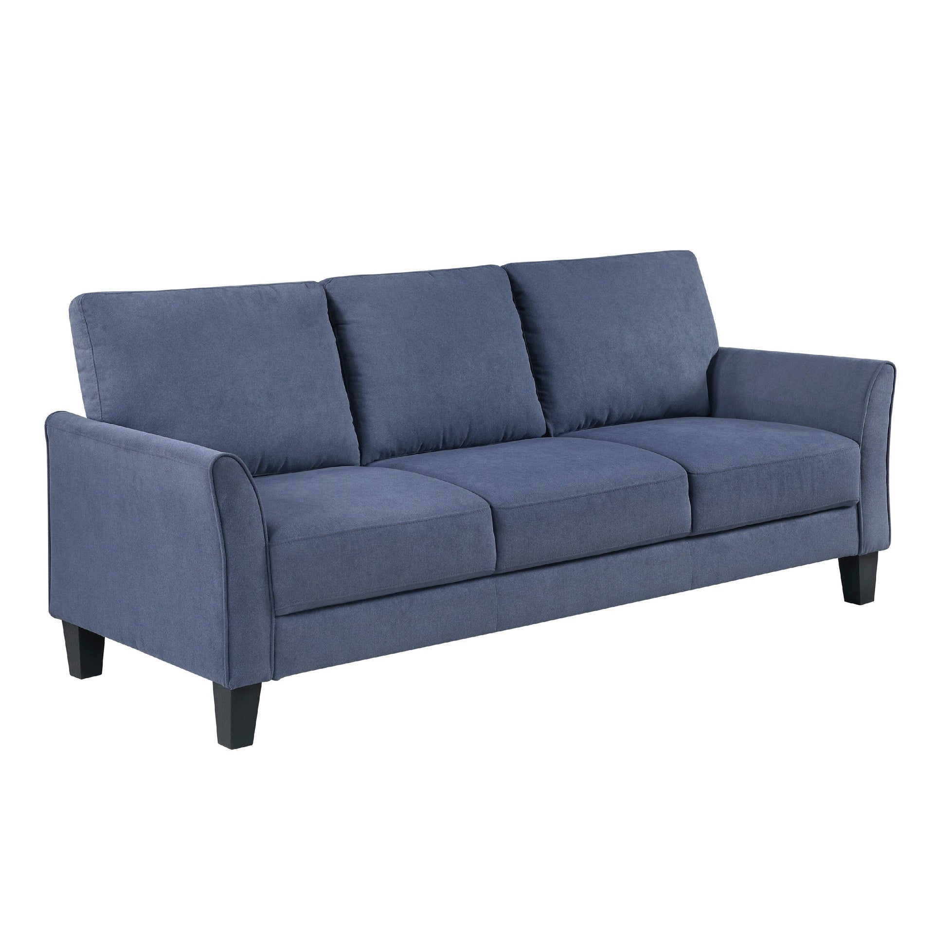 Xumo Sofa, Blue Fabric, 79 Inch, Black Tapered Wood Legs