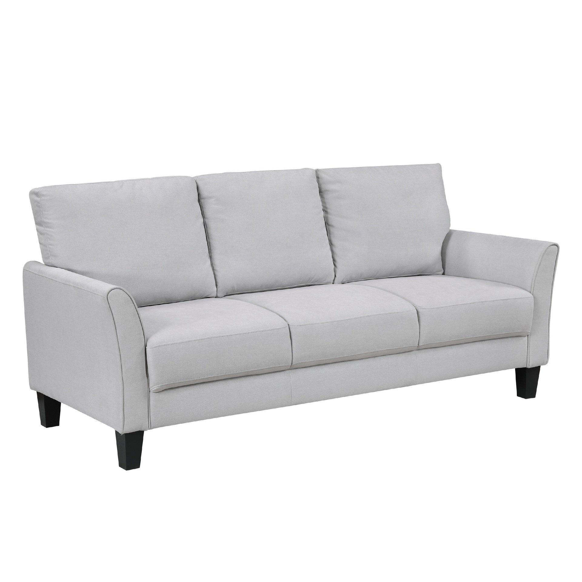 Xumo Sofa, Light Gray Fabric, 79 Inch, Black Tapered Wood Legs