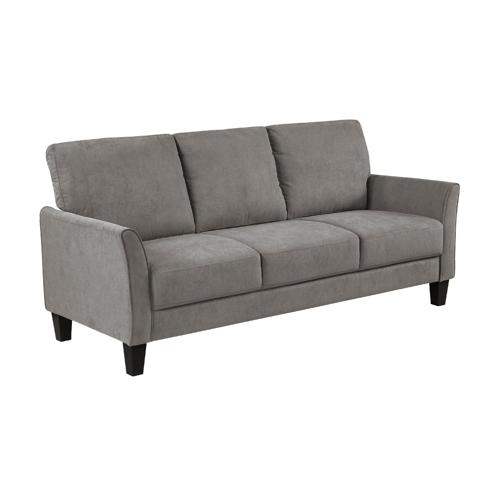 Xumo Sofa, Taupe Gray Fabric, 79 Inch, Black Tapered Wood Legs