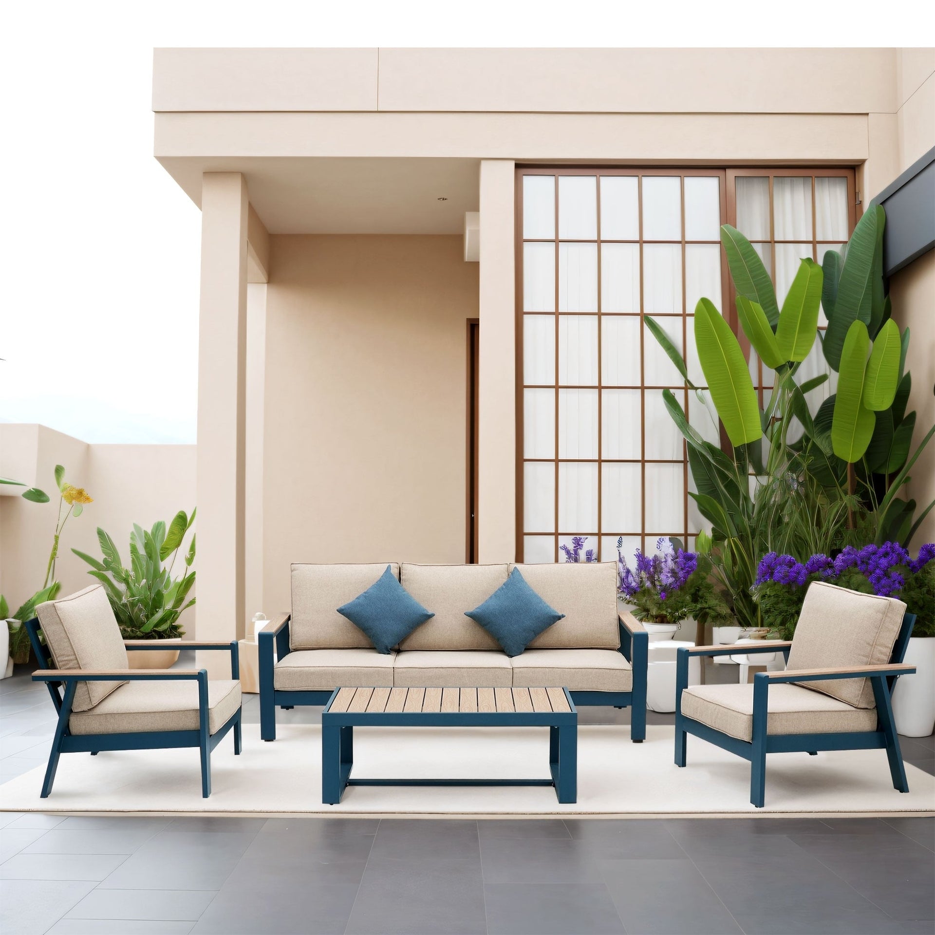 Zenova Aluminum Patio Conversation Sets,Outdoor Sofa Sets