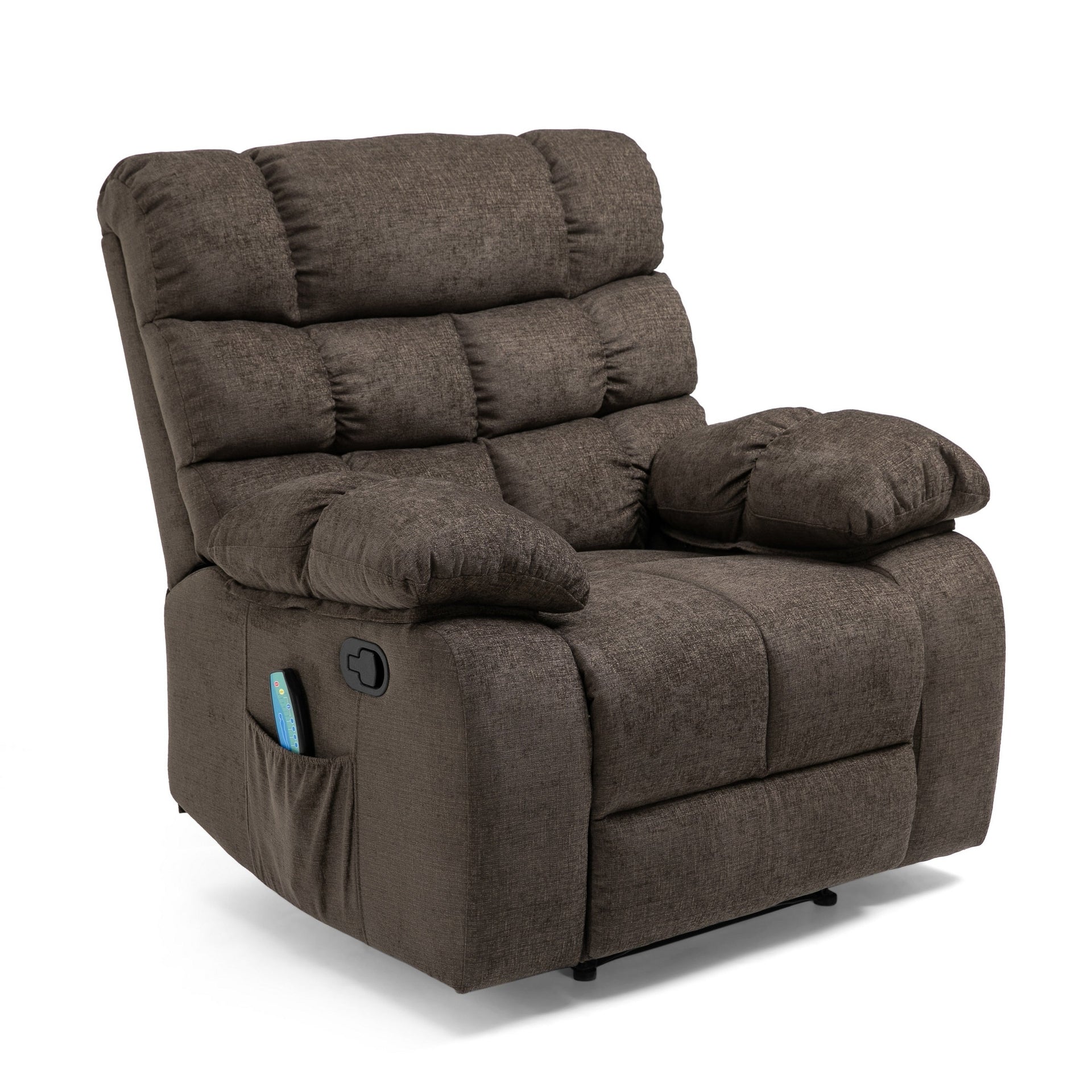 Zoi Power Recliner Chair, 5 Massage Modes, Pillow Tufted Brown Fabric