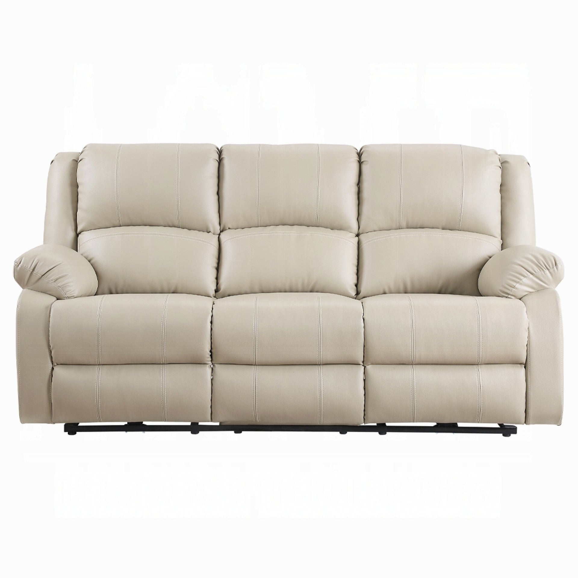 Zuru Power Reclining Sofa, 78 Inch, Pillowed Arms, Beige Faux Leather