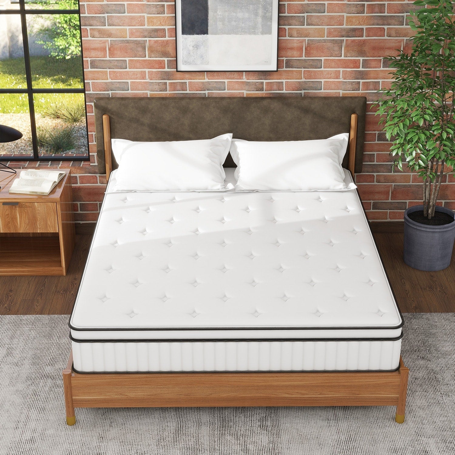 12 inch Foam and Spring Hybrid Mattress, Medium Firm Feel Durable Support Mattress Bed in a Box