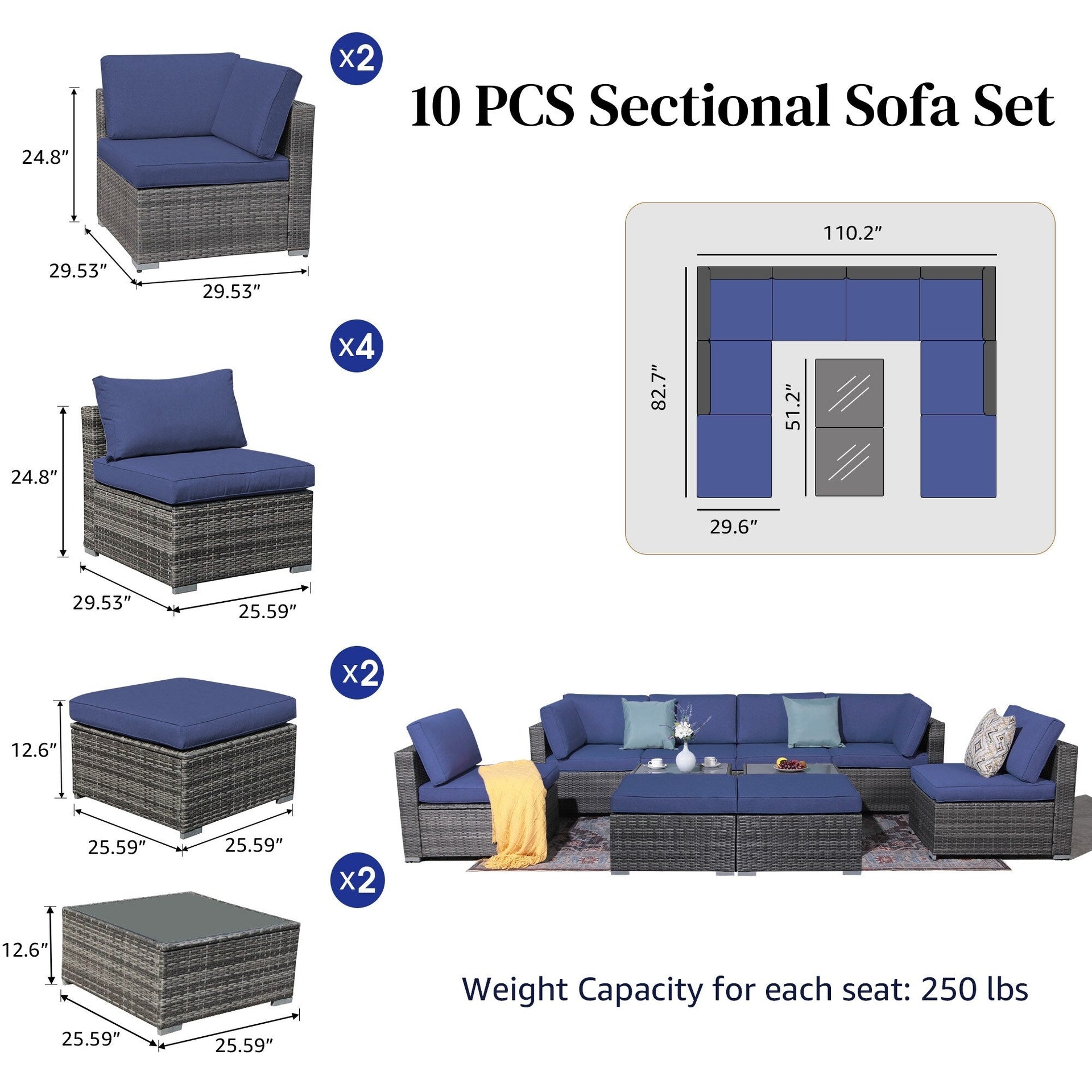 10-piece Wicker Sectional Sofa Set