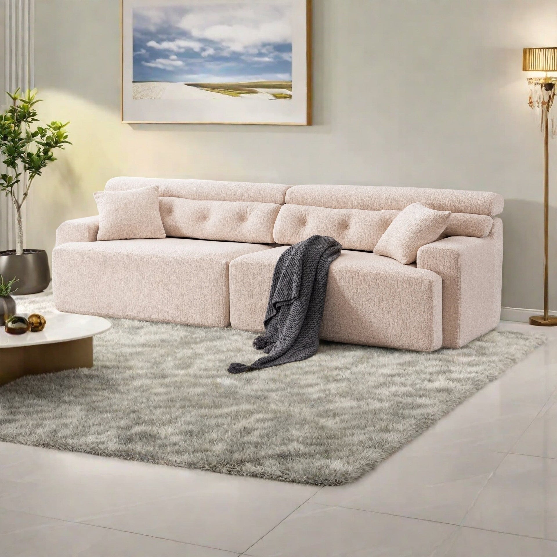103.2 Fabric 4-Seater Sofa with 2 Free Pillows,Deep Seat and Raised Backrest - Premium High-Density Sponge