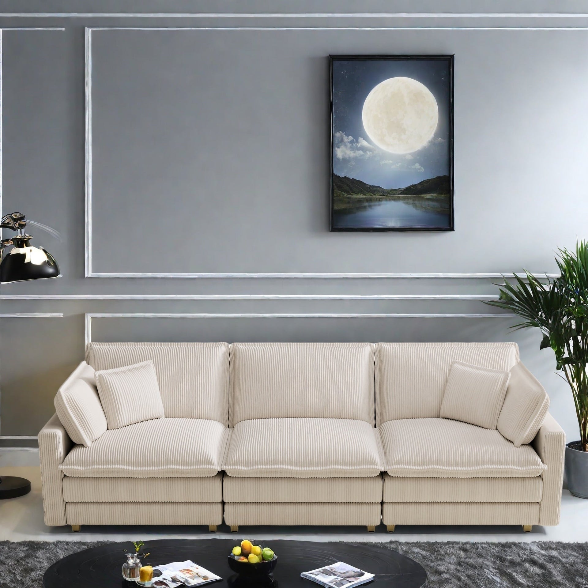 103 Corduroy Modern Classic 4-Seater Sofa - Deep Seat,With 4 Pillow For Living Room