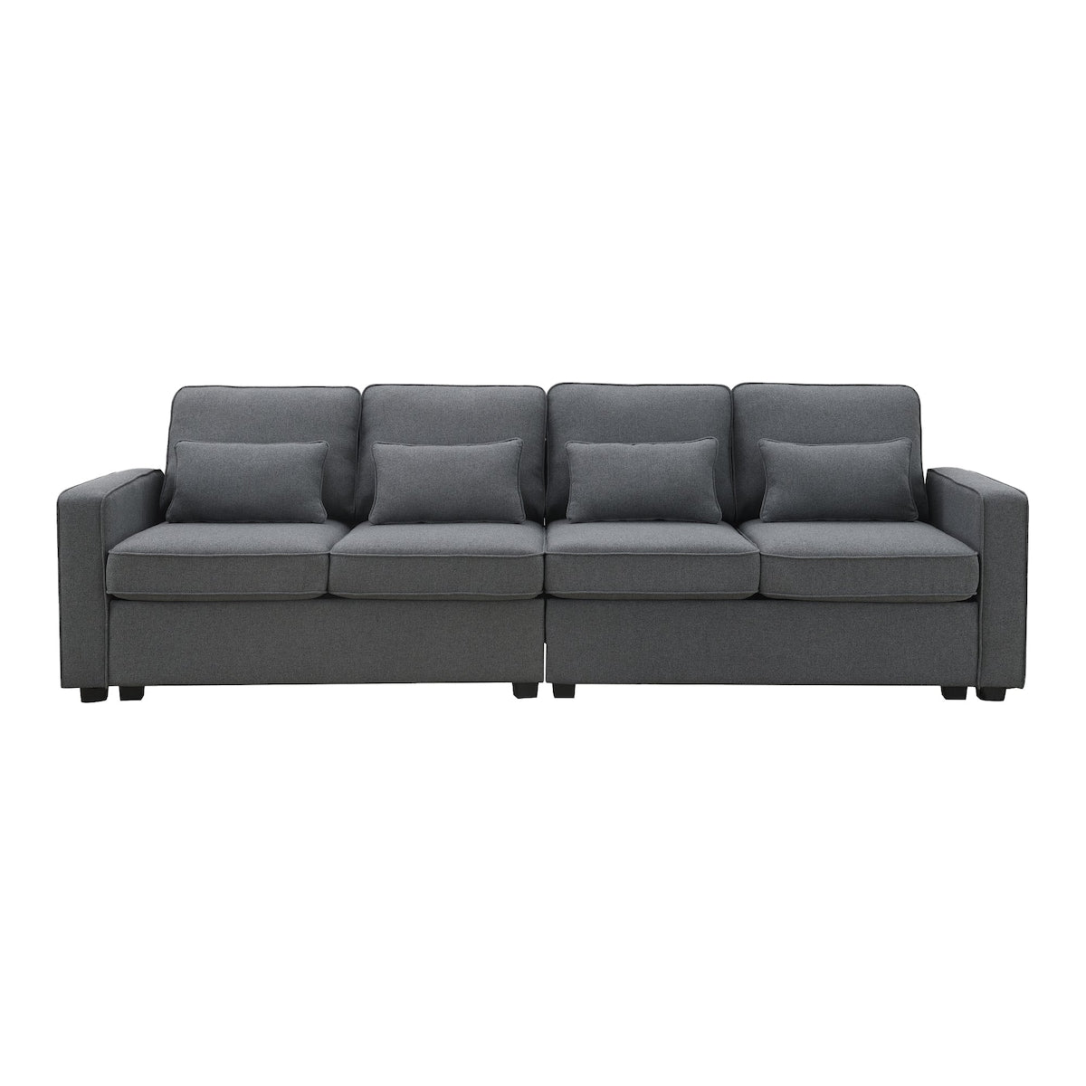 104 4-Seater Modern Linen Fabric Sofa with Armrest Pockets and 4 Pillows