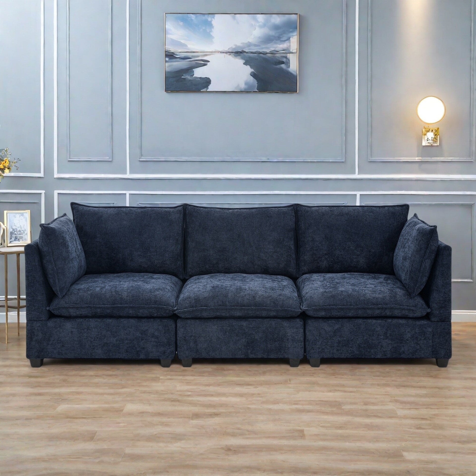 105 Chenille 3-Seater Sofa with 2-Layer Cushions, High-Resiliency Foam