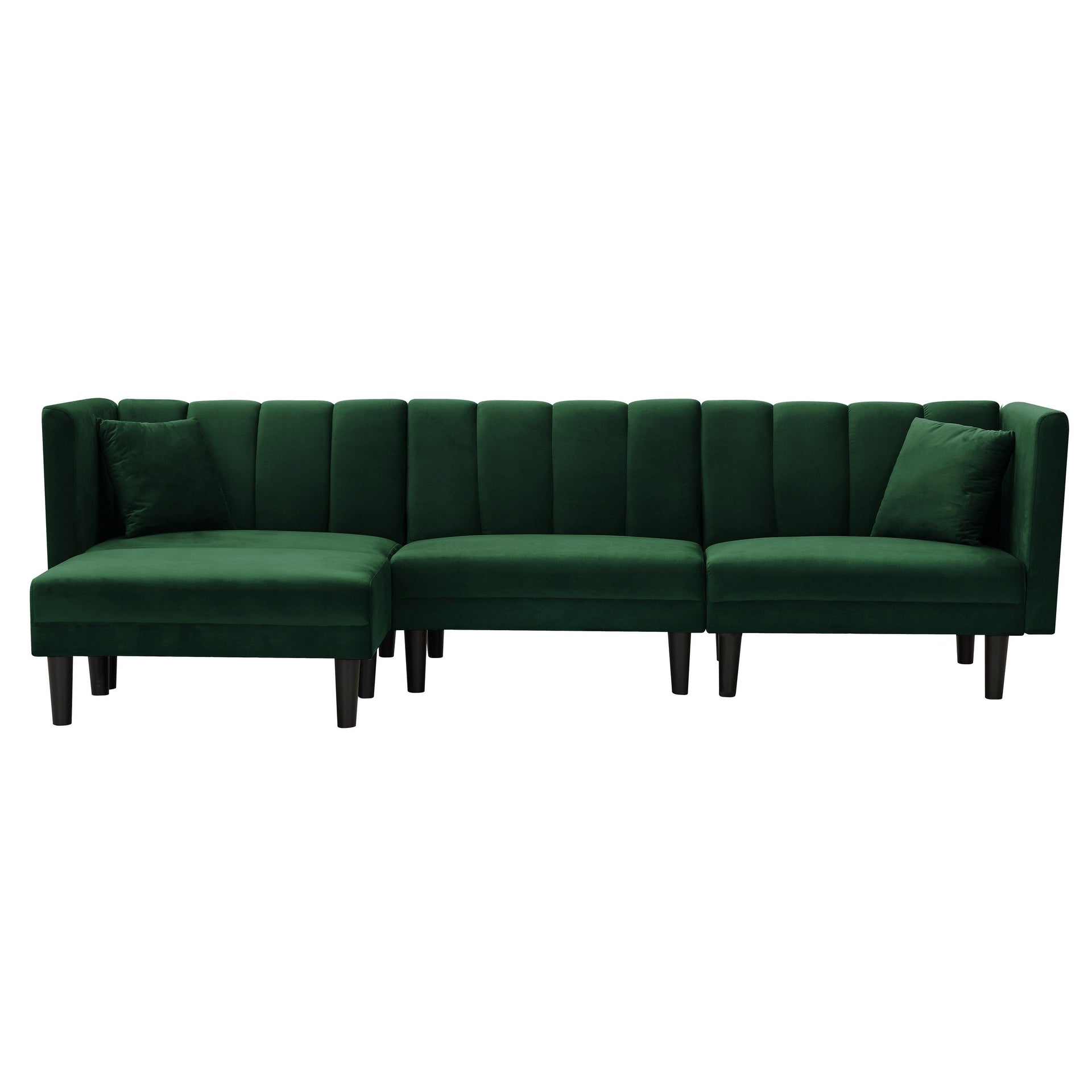 106.7 Velvet Reversible Sectional Sofa with Convertible Sleeper, Adjustable Chaise, and 2 Pillows