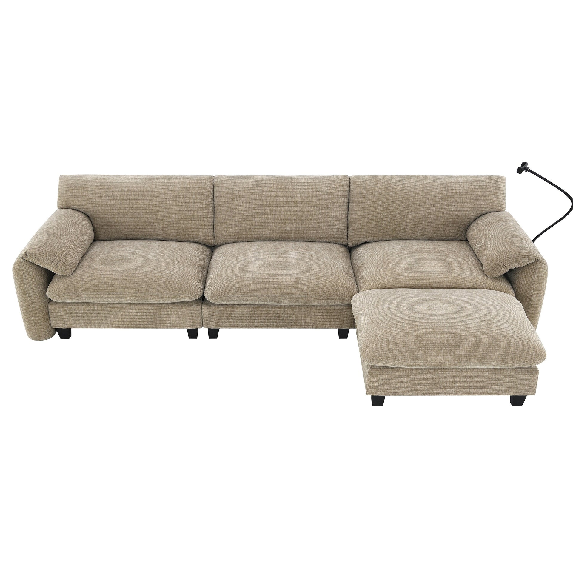 108 Inch Modular Chenille Sectional Sofa with USB and Type-C Ports, Phone Holders, Side Storage Pockets, Movable Ottoman