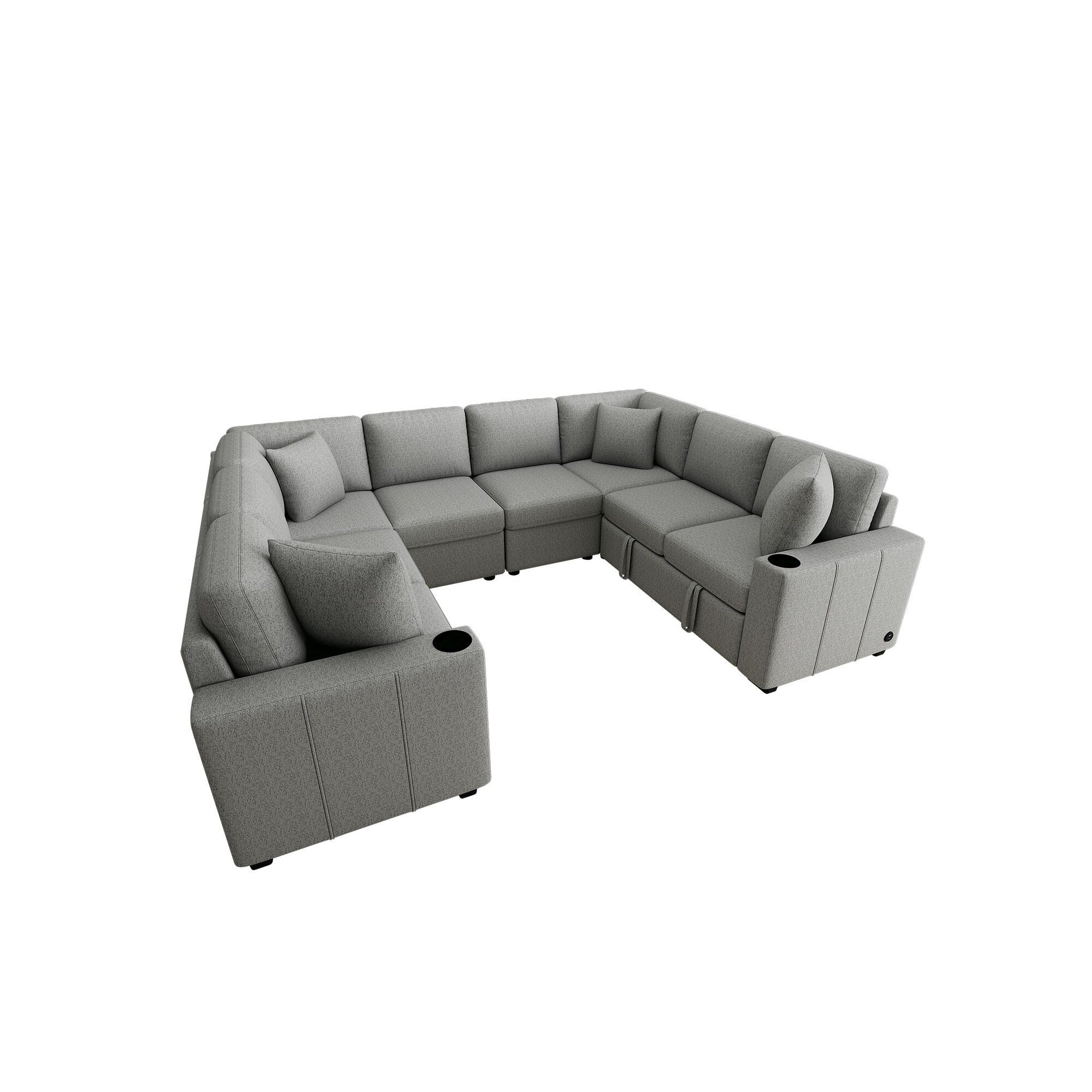 108 Inch Modular UâShaped Sectional Sofa with Pull Out Sleeper, USB Ports and Dual Cup Holders for Living Room