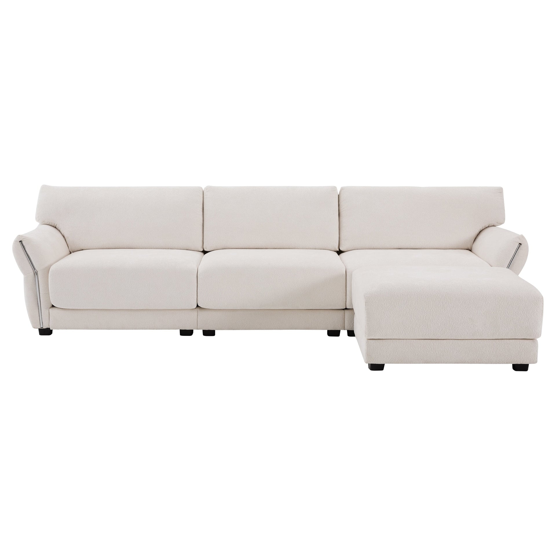 110 Inch L-Shaped Chenille Sectional Sofa with USB and Type-C Charging, Petal Armrests, Movable Ottoman for Living Room