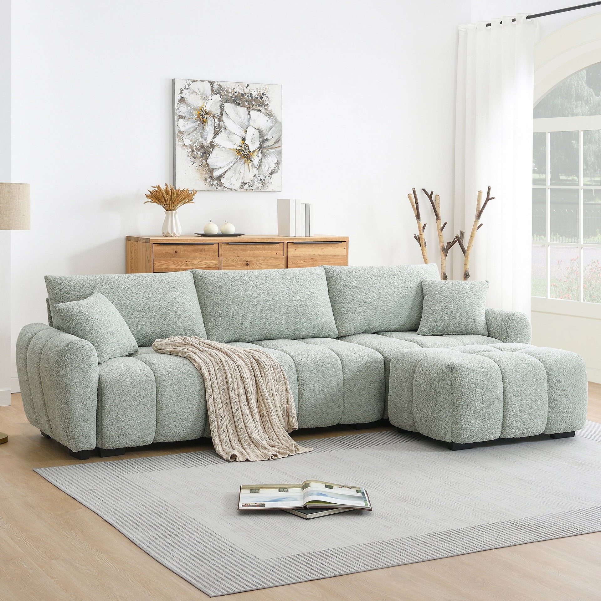 110 inch Modular L-Shaped Sectional Sofa with Moveable Ottoman and Wide Seating for Living Room