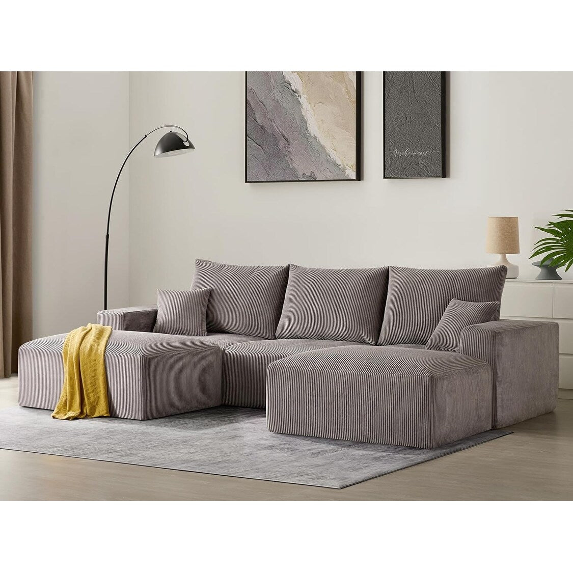 113 U-Shaped Cloud Sectional Sofa - Gray 3-Seater Modular Sleeper Couch with Chaise & No Assembly for Living Room