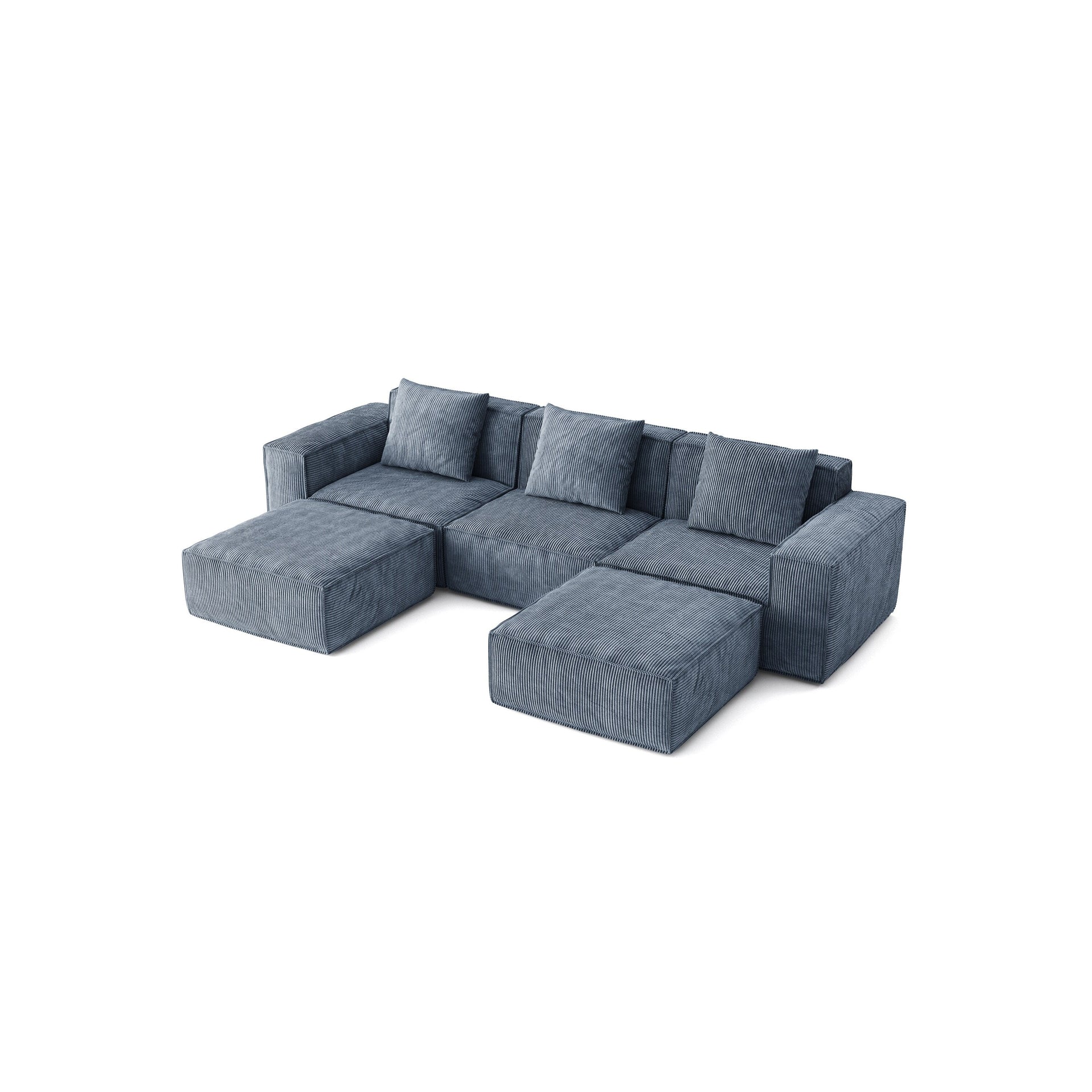118 Inch Modular Sofa Bed Convertible to 3-Seater with Footrests Gray Corduroy Velvet