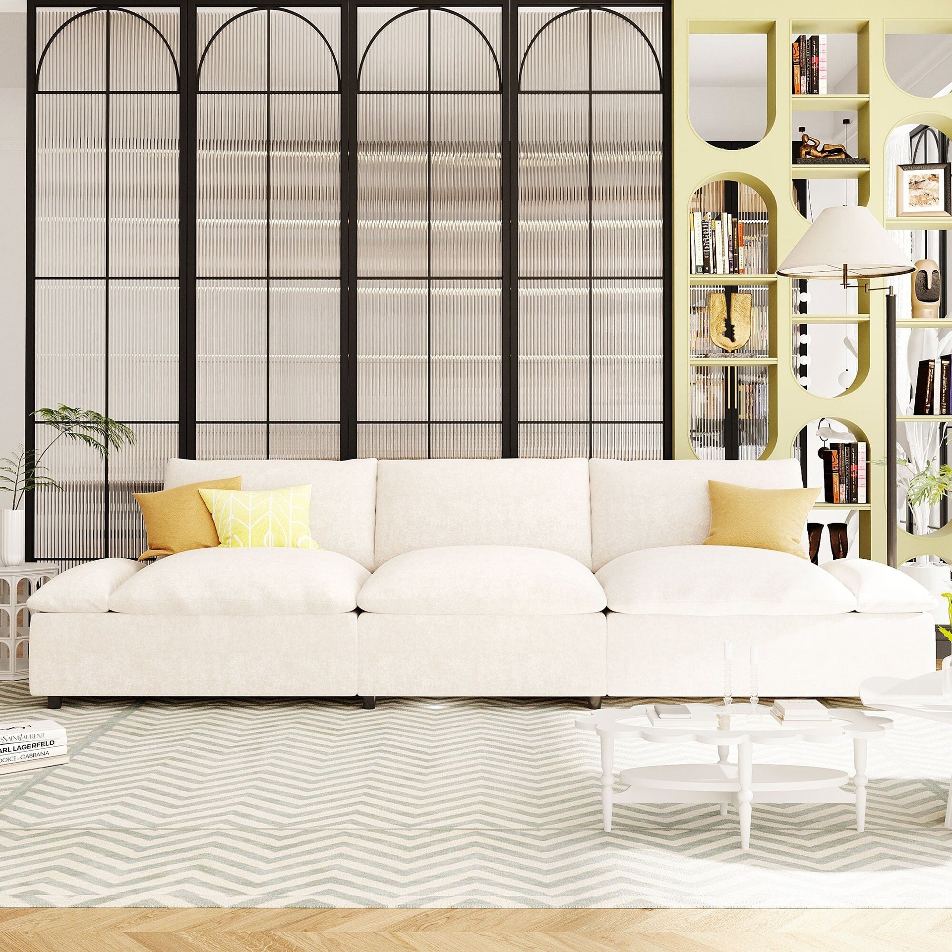 119.5 Large Polyester 3-seater Sofa with 2 Storage Units and Rubber Wood Legs for Living Room