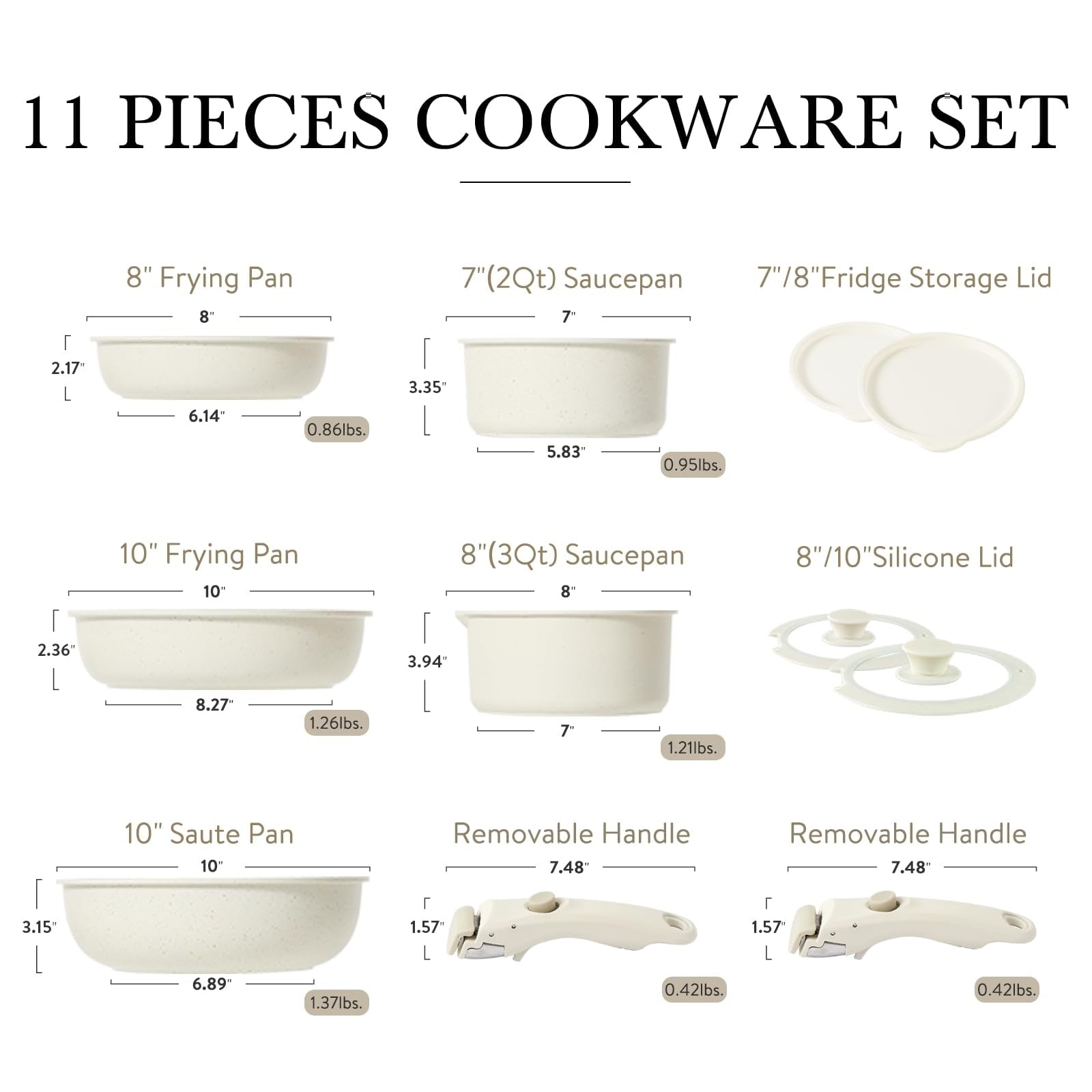 11pcs Pots and Pans Set, Nonstick Cookware Sets Detachable Handle, Kitchen Cookware Set, RV Cookware Set, Oven Safe, Cream White