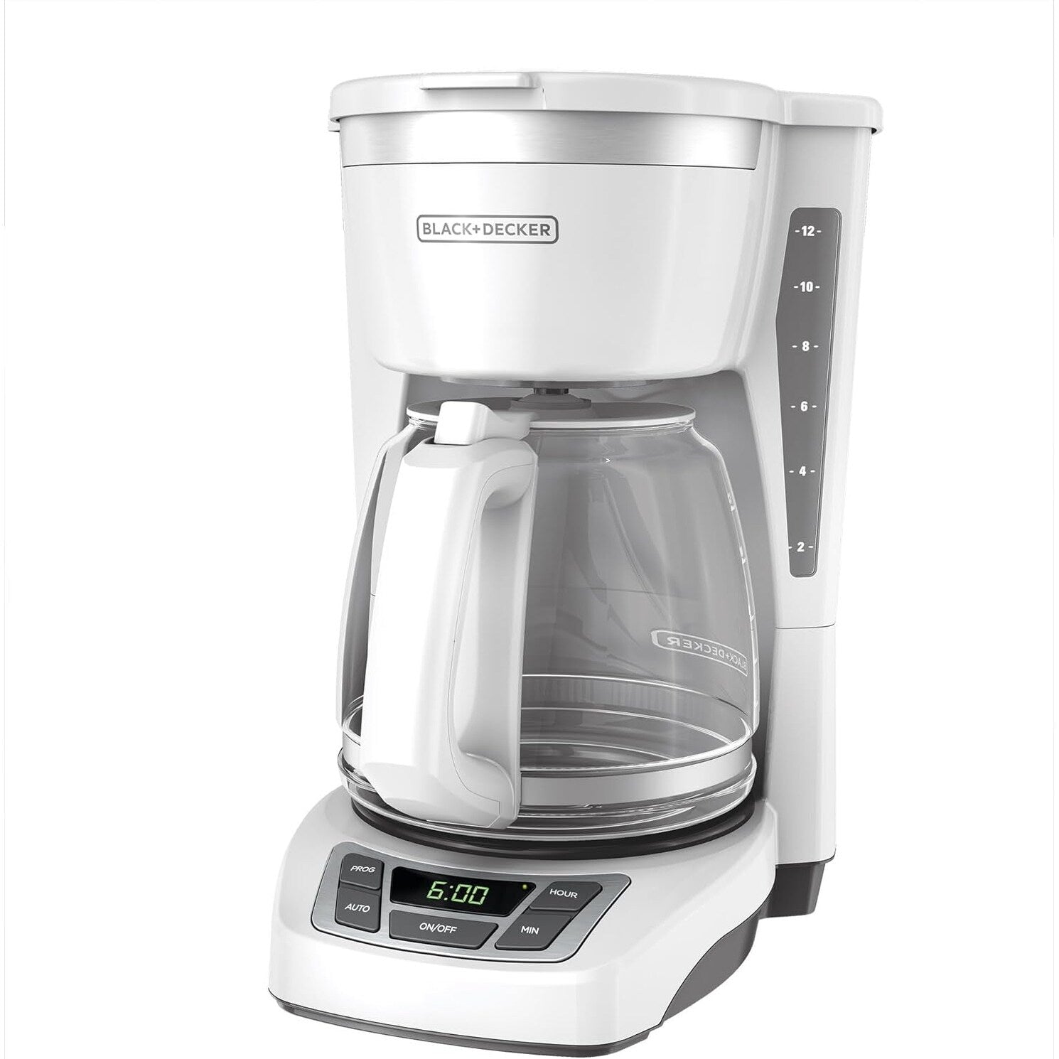 12-Cup Digital Coffee Maker, Programmable, Washable Filter, Sneak-A-Cup, Auto Brew, Keep Hot Plate, White