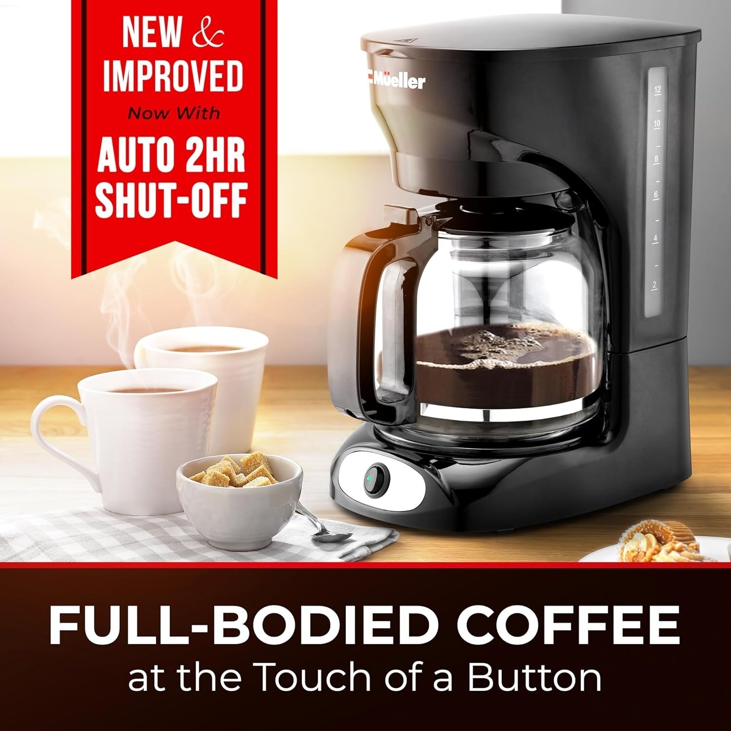 12-Cup Drip Coffee Maker with Borosilicate Carafe, Auto-Off, Reusable Filter, Anti-Drip, Keep-Warm