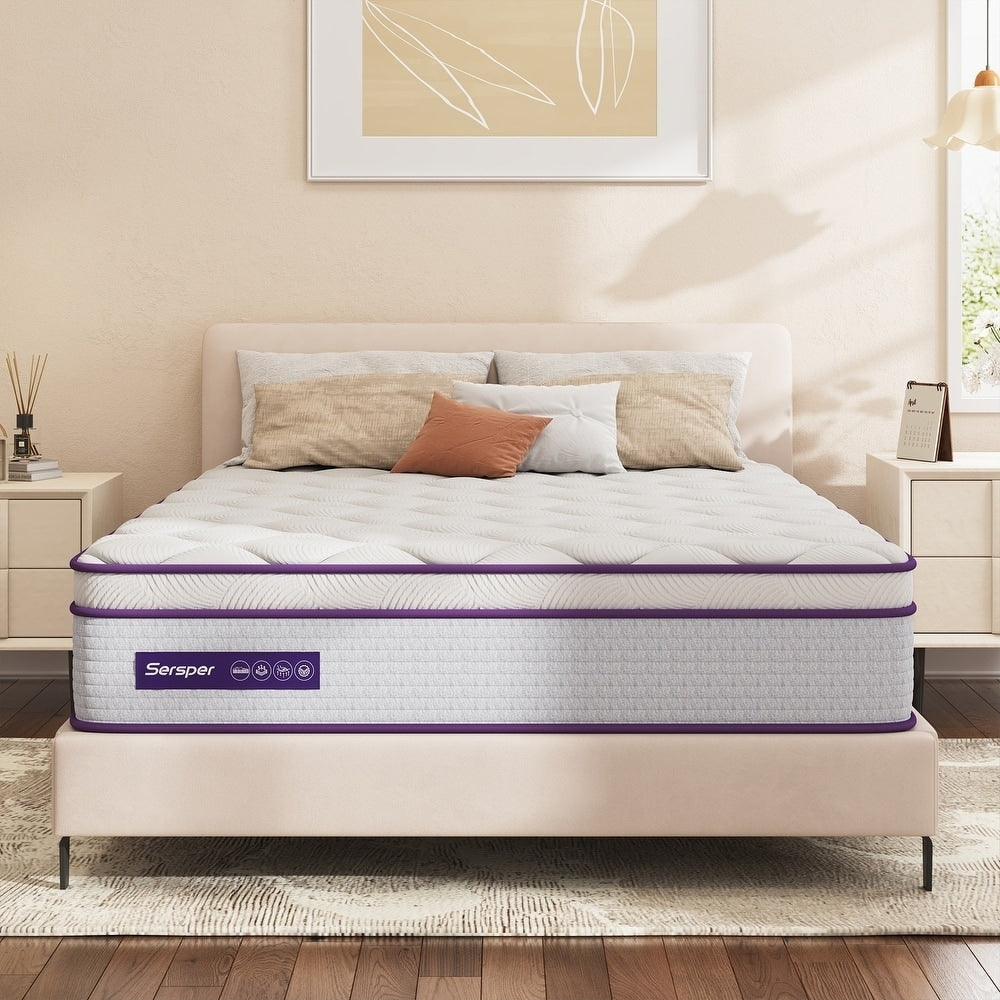 12 Inch Eruo Top Hybrid Mattress with Memory Foam and Spring Coils , Mattress in a Box